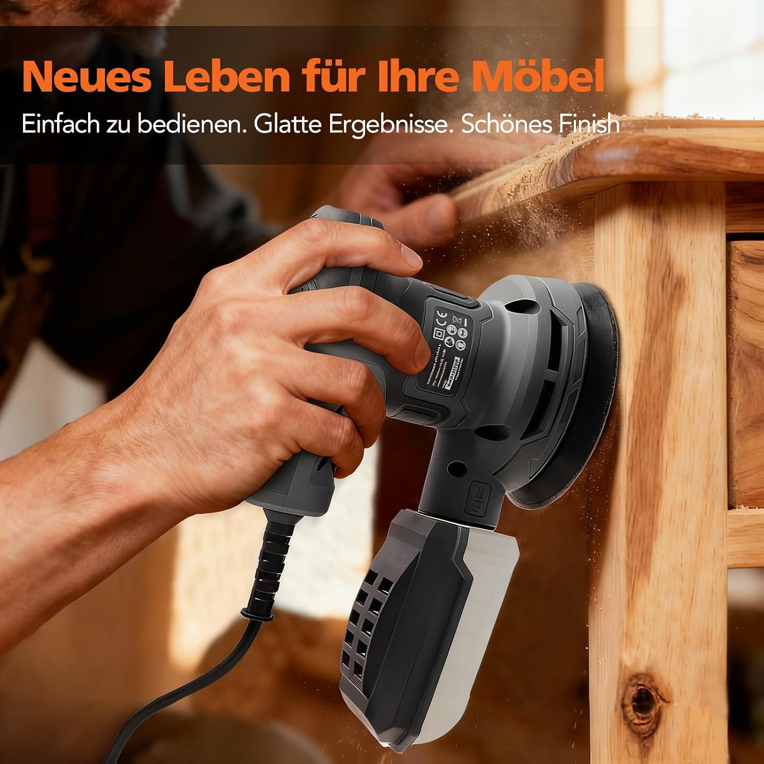 320W Exzenterschleifer, 6-stufige Drehzahlregelung (8000–13000 U/min), 16 Schleifpapiere, 125mm Schleifteller, Mini Schleifmaschine für Holz, Elektrischer Schwingschleifer 2 320W Exzenterschleifer, 6-stufige Drehzahlregelung (8000–13000 U/min), 16 Schleifpapiere, 125mm Schleifteller, Mini Schleifmaschine für Holz, Elektrischer Schwingschleifer – Bild 2