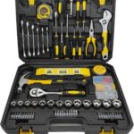 Werkzeugkoffer Gefüllt, 108-teilig Werkzeugset mit Werkzeug aus Chrom-Vanadium-Stahl - inkl. Schraubendreher, Zangen, Hammer, Wasserwaage, Stecknüsse & Bits