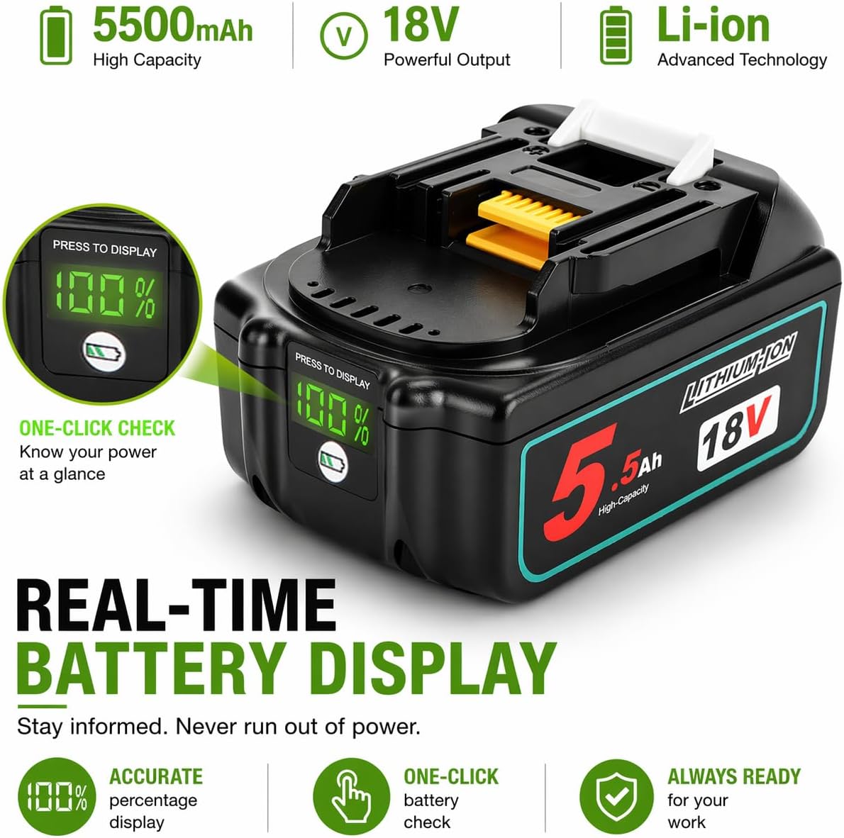 2X 18V 5.5Ah Ersatz Kompatibel Makita Akku 18V Lithium-ion Akku 4 2X 18V 5.5Ah Ersatz Kompatibel Makita Akku 18V Lithium-ion Akku – Bild 4