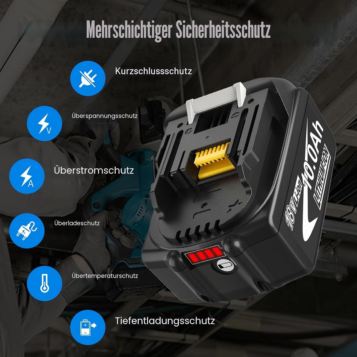 2Stück 10.0Ah /10000mAh Ersatzakku für Makita Akku 18V BL1860B 5 2Stück 10.0Ah /10000mAh Ersatzakku für Makita Akku 18V BL1860B – Bild 5