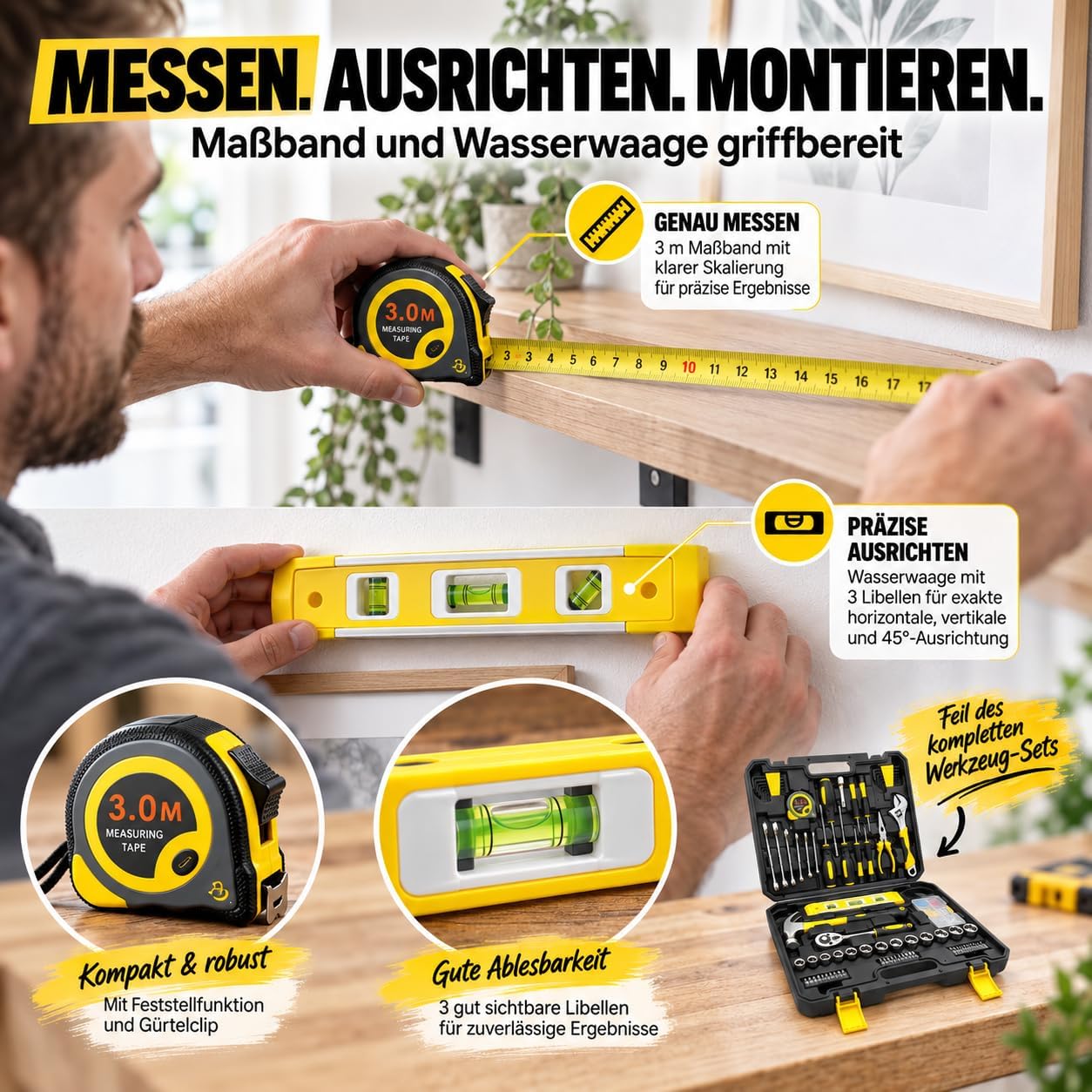 Werkzeugkoffer Gefüllt, 108-teilig Werkzeugset mit Werkzeug aus Chrom-Vanadium-Stahl - inkl. Schraubendreher, Zangen, Hammer, Wasserwaage, Stecknüsse & Bits 4 Werkzeugkoffer Gefüllt, 108-teilig Werkzeugset mit Werkzeug aus Chrom-Vanadium-Stahl - inkl. Schraubendreher, Zangen, Hammer, Wasserwaage, Stecknüsse & Bits – Bild 4