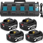 4Packs 10000mAh Akku Kompatibel für Makita akku 18V + 1Pack 3A DC18SF 4-Port-Ladegerät Kompatibel Ladegerät für Makita 14,4 V-18 V Akkus BL1830 BL1840 BL1850 BL1860