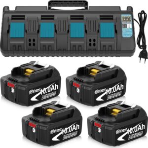 4Packs 10000mAh Akku Kompatibel für Makita akku 18V + 1Pack 3A DC18SF 4-Port-Ladegerät Kompatibel Ladegerät für Makita 14,4 V-18 V Akkus BL1830 BL1840 BL1850 BL1860
