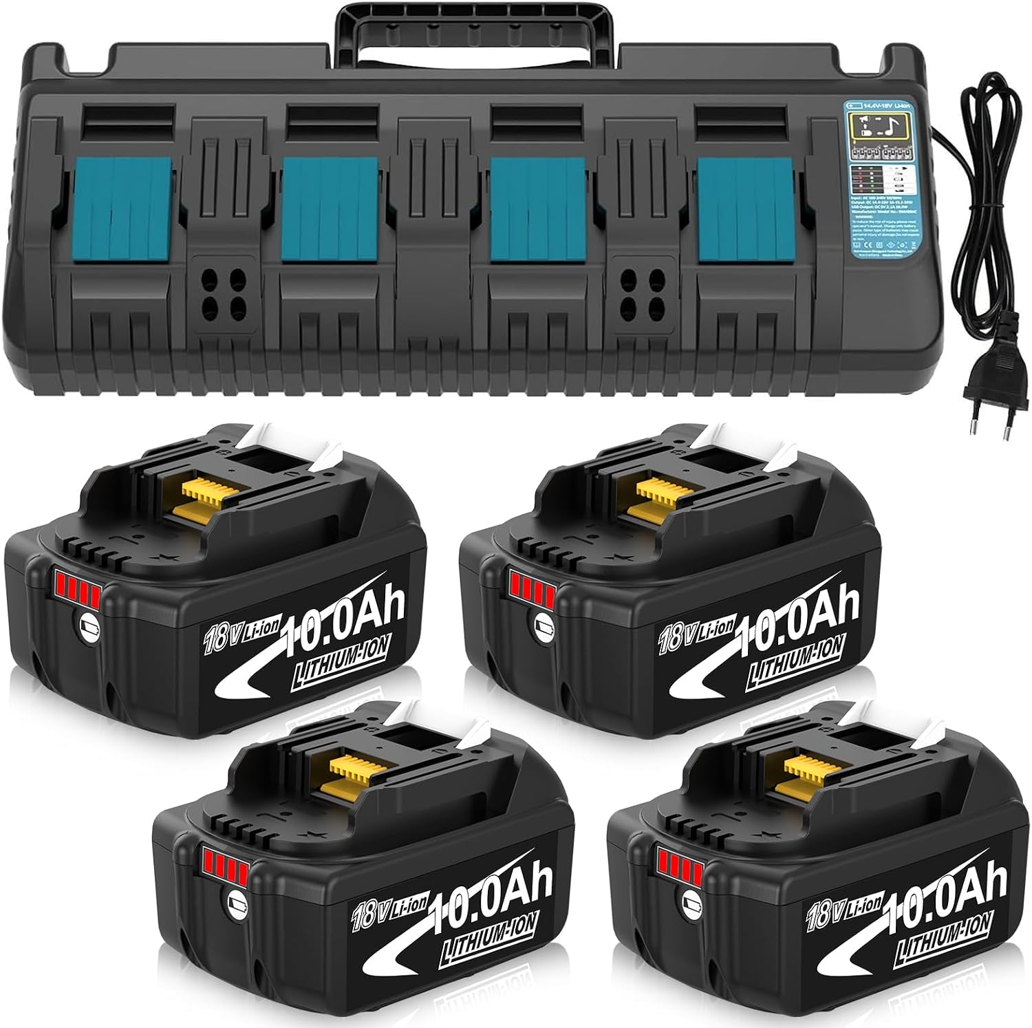 4Packs 10000mAh Akku Kompatibel für Makita akku 18V + 1Pack 3A DC18SF 4-Port-Ladegerät Kompatibel Ladegerät für Makita 14,4 V-18 V Akkus BL1830 BL1840 BL1850 BL1860 1 4Packs 10000mAh Akku Kompatibel für Makita akku 18V + 1Pack 3A DC18SF 4-Port-Ladegerät Kompatibel Ladegerät für Makita 14,4 V-18 V Akkus BL1830 BL1840 BL1850 BL1860