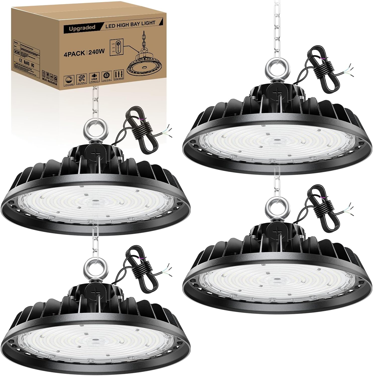 4 Stück UFO LED 240W Hallenstrahler Werkstattlampe Superhelle Werkstatt Deckenleuchte Dimmbare High Bay Light 40800LM Treiber 4000K IP65 Industriestrahler 120° für Fabriken, Lager 1 4 Stück UFO LED 240W Hallenstrahler Werkstattlampe Superhelle Werkstatt Deckenleuchte Dimmbare High Bay Light 40800LM Treiber 4000K IP65 Industriestrahler 120° für Fabriken, Lager