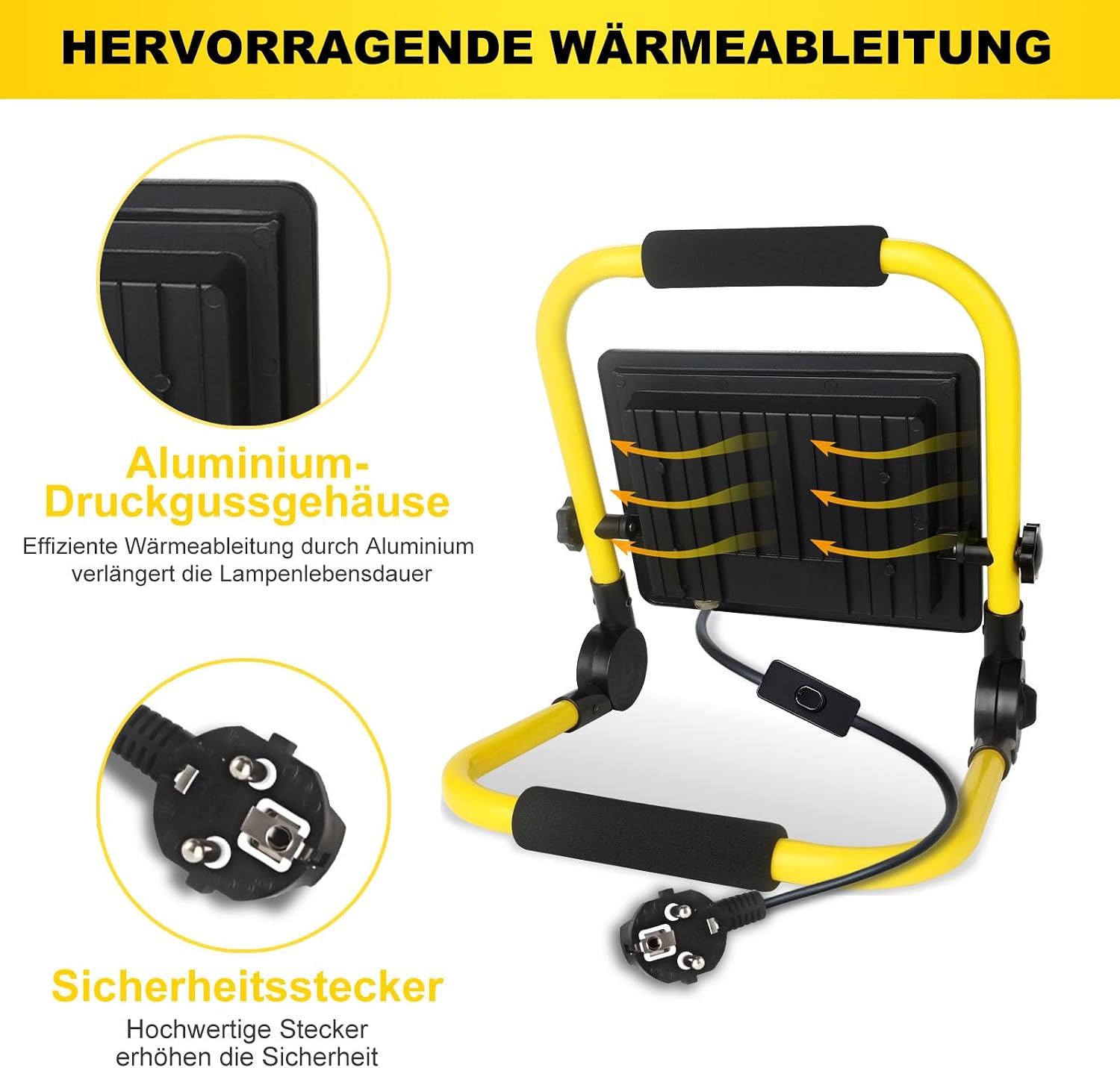 200W Led Baustrahler,21600 LM Superhelle Arbeitsleuchte,Tragbares Baustrahler,6000k TageslichtWeiß,Ip66 Wasserdicht,Eu-Stecker Bauleuchten mit 3.5M Kabel und Schalter für Werkstatt,Garage,Garten 3 200W Led Baustrahler,21600 LM Superhelle Arbeitsleuchte,Tragbares Baustrahler,6000k TageslichtWeiß,Ip66 Wasserdicht,Eu-Stecker Bauleuchten mit 3.5M Kabel und Schalter für Werkstatt,Garage,Garten – Bild 3