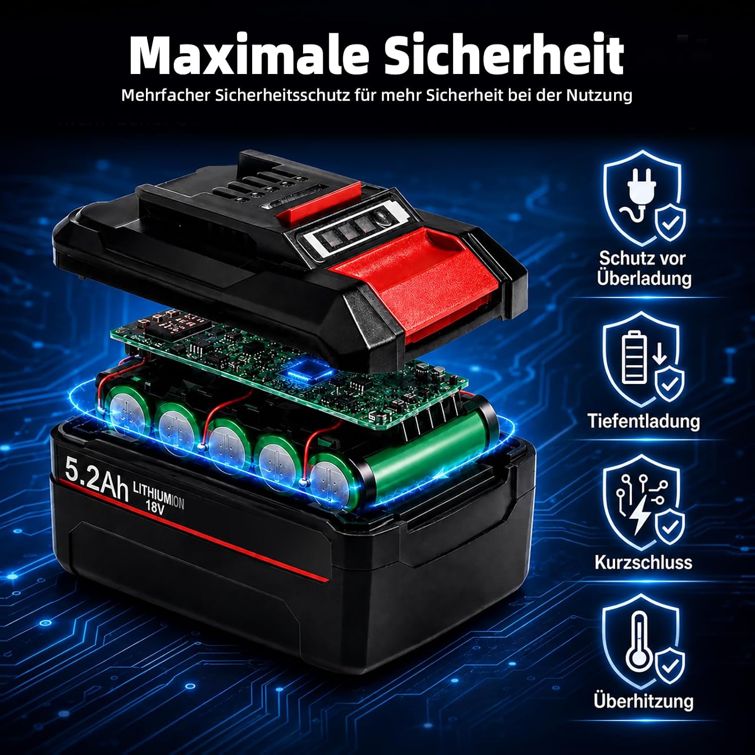 Ersatzakku 18V 5,2Ah Lithium-Ionen für Einhell, 2 Stück 3 Ersatzakku 18V 5,2Ah Lithium-Ionen für Einhell, 2 Stück – Bild 3
