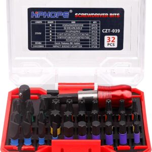 HPHOPE 32tlg. Impact Schrauberbit Set (PH, PZ, Hex, T, S-Bit, Länge: 25mm)