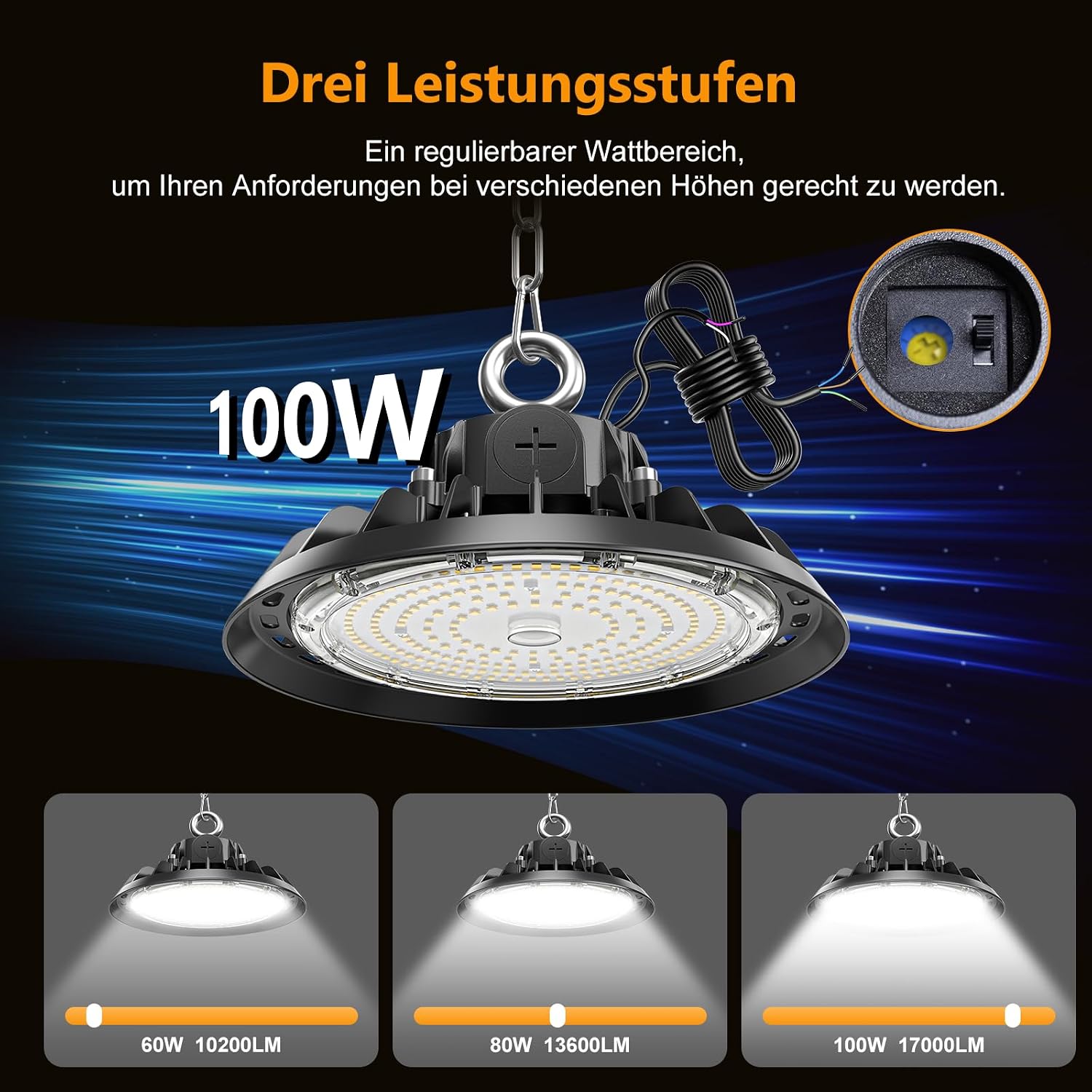 UFO 4 Stück LED Hallenstrahler 100W Treiber Dimmbare 170lm/W UFO High Bay Lampe LED 6000K Werkstattlampe 60W/80W/100W Superhelle Werkstatt IP65 Deckenleuchte 5 Jahre Garantie 2 UFO 4 Stück LED Hallenstrahler 100W Treiber Dimmbare 170lm/W UFO High Bay Lampe LED 6000K Werkstattlampe 60W/80W/100W Superhelle Werkstatt IP65 Deckenleuchte 5 Jahre Garantie – Bild 2