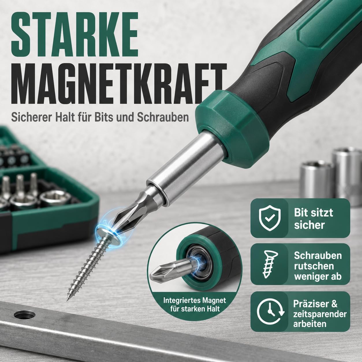 40-teiliger 1/4 Zoll Ratschenkasten, Steckschlüsselsatz 4 40-teiliger 1/4 Zoll Ratschenkasten, Steckschlüsselsatz – Bild 4