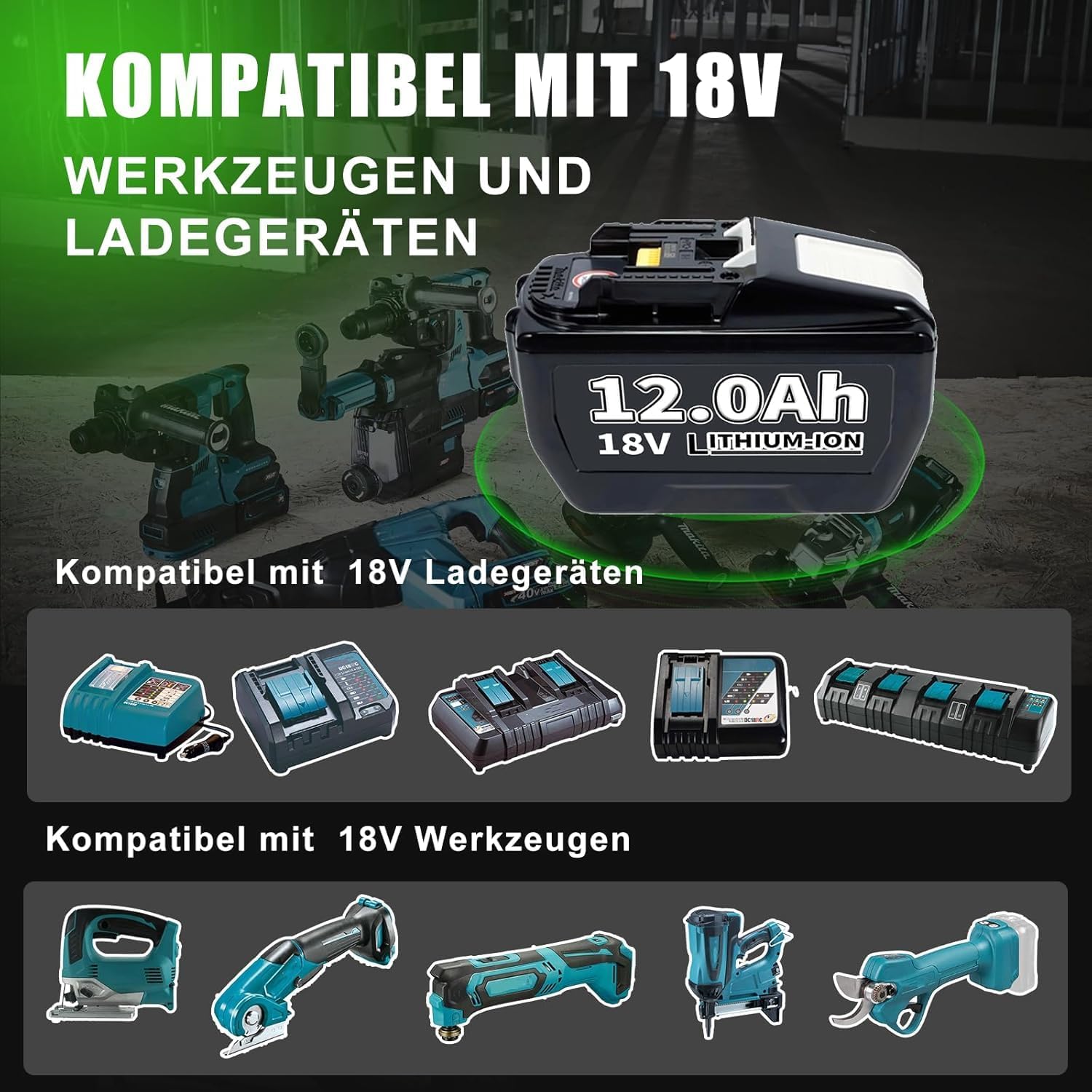 12000mAh Ersatzakku für Makita Akku 18v 12.0Ah Li-Ion Ersatzakku für Makita Akku BL1860 BL1840 BL1830 BL1860B BL1815 BL1835 BL1850B BL1845 BL1850 194205-3 LXT-400 mit LED 5 12000mAh Ersatzakku für Makita Akku 18v 12.0Ah Li-Ion Ersatzakku für Makita Akku BL1860 BL1840 BL1830 BL1860B BL1815 BL1835 BL1850B BL1845 BL1850 194205-3 LXT-400 mit LED – Bild 5