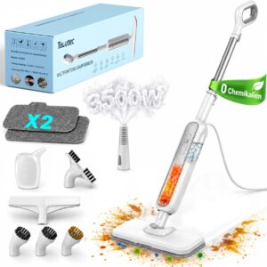 Dampfreiniger 3500W, 9-in-1 Dampfreiniger Handgerät, 99,99% Keimabtötung, ohne Chemikalien, 15 Sek Aufheizzeit, 275 ml Tank, 3-stufige Temperaturregelung, für Böden, Teppiche, Fliesen und Grill