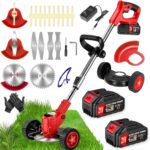 Akku-Rasentrimmer 21V Elektrischer Rasentrimmer - Motorsense akku Mit 2x2000mAh Batterie und 4 Messertypen, kantenschneider und Freischneider Akku für effiziente Rasenpflege und Unkrautbeseitigung