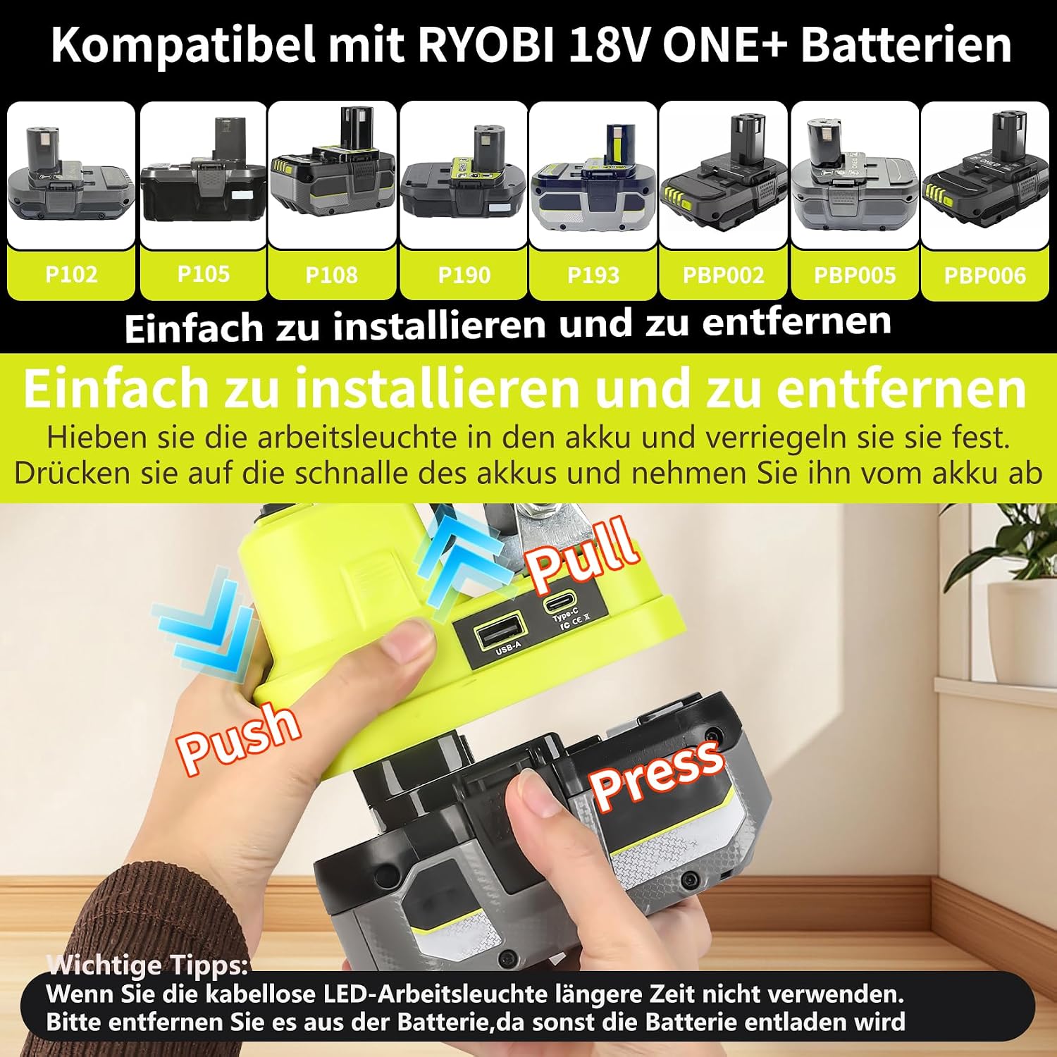LED Akku Lampe Kompatibel mit Rybi 18V ONE+ 4 LED Akku Lampe Kompatibel mit Rybi 18V ONE+ – Bild 4