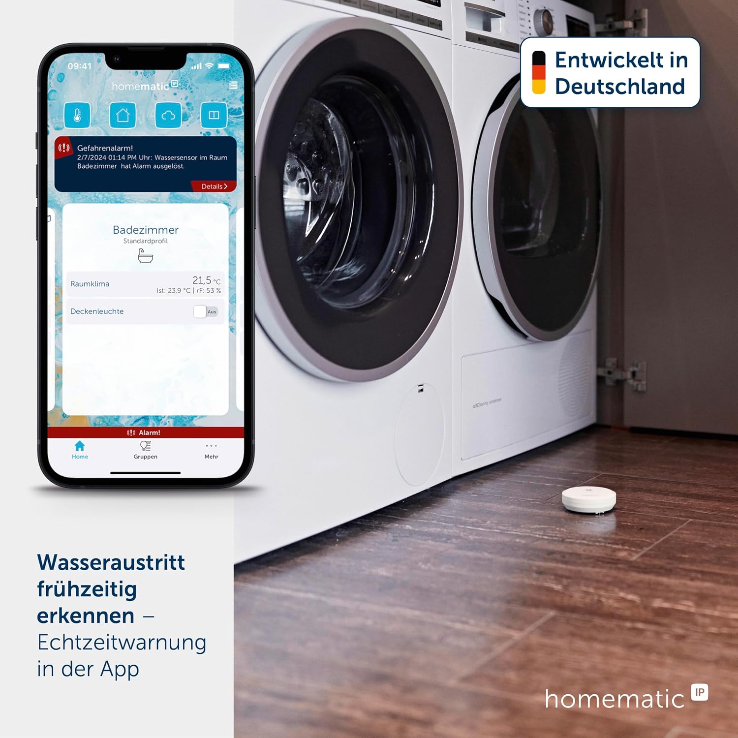 Homematic IP Smart Home Wassersensor, Wassermelder für zuverlässige Alarmierung per Sirene und Push-Benachrichtigung in der Smartphone-App bei Feuchtigkeit und Wasser (Single) 2 Homematic IP Smart Home Wassersensor, Wassermelder für zuverlässige Alarmierung per Sirene und Push-Benachrichtigung in der Smartphone-App bei Feuchtigkeit und Wasser (Single) – Bild 2