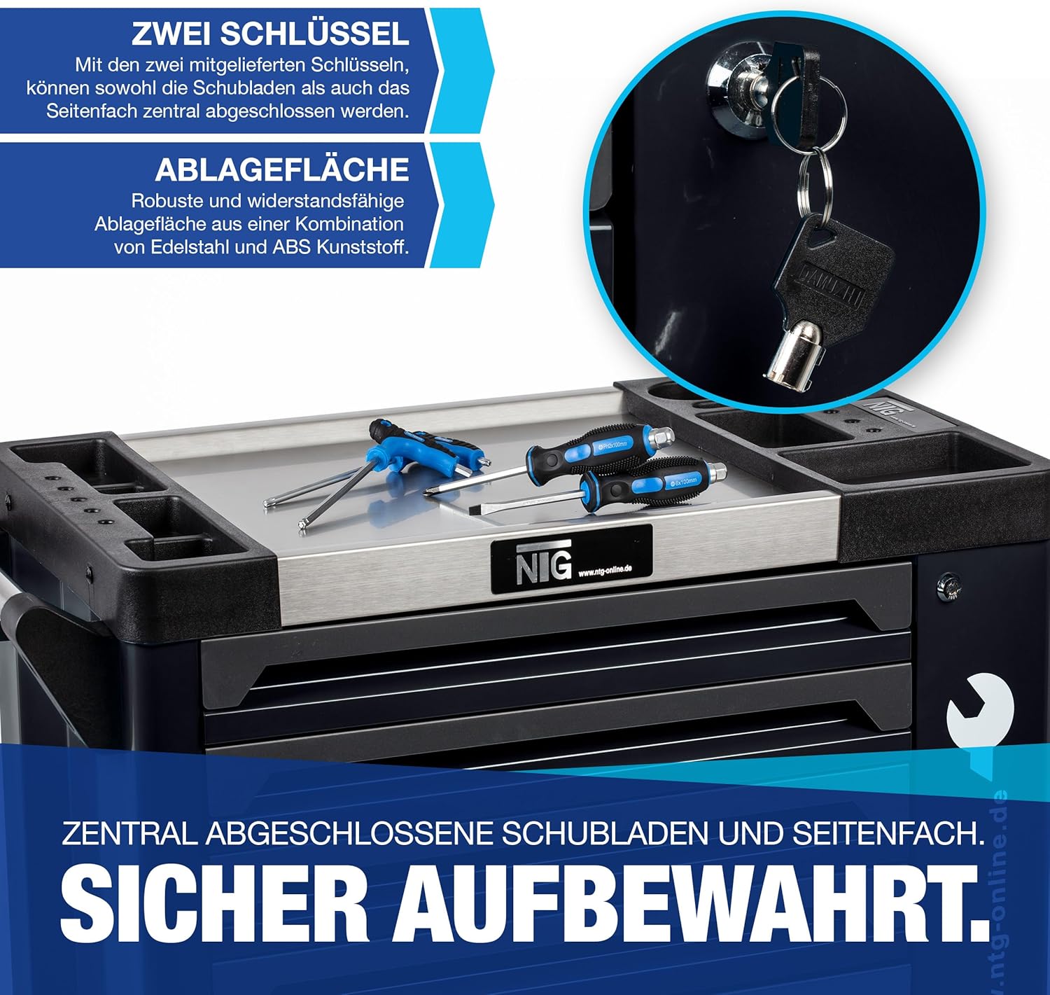 NTG Werkzeugwagen gefüllt mit Werkzeug 252-teilig - 7 Schubladen Schwarz 4 NTG Werkzeugwagen gefüllt mit Werkzeug 252-teilig - 7 Schubladen Schwarz – Bild 4