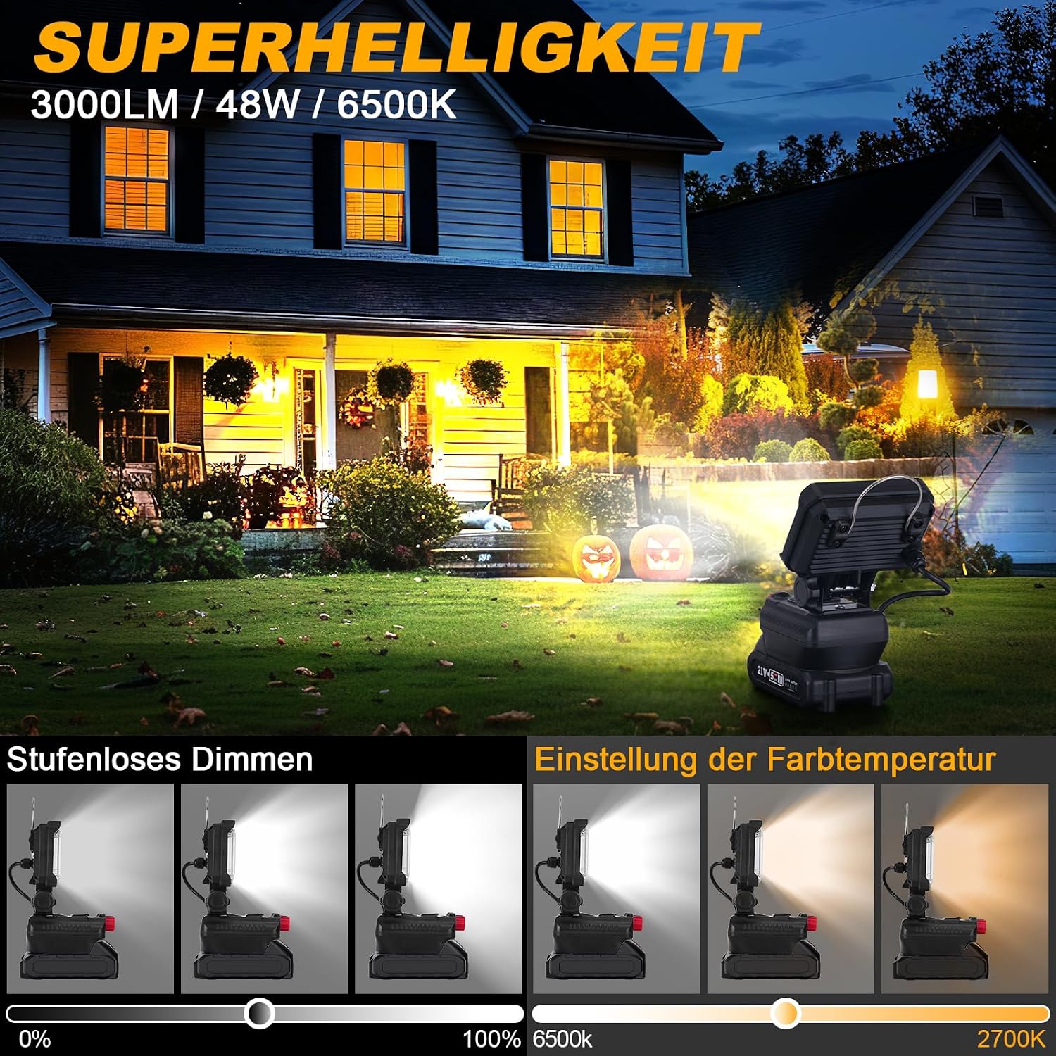 KERNOWO Akku Lampe Für Makita 18/21V, 48W Kabellose Led Arbeitsleuchte Akku mit 40 ultrahellen LED-Perlen, Led Strahler Tragbares Baustellen Lampe mit Typ C und USB-Aufladung(4IN-Keine Akku) 4 KERNOWO Akku Lampe Für Makita 18/21V, 48W Kabellose Led Arbeitsleuchte Akku mit 40 ultrahellen LED-Perlen, Led Strahler Tragbares Baustellen Lampe mit Typ C und USB-Aufladung(4IN-Keine Akku) – Bild 4