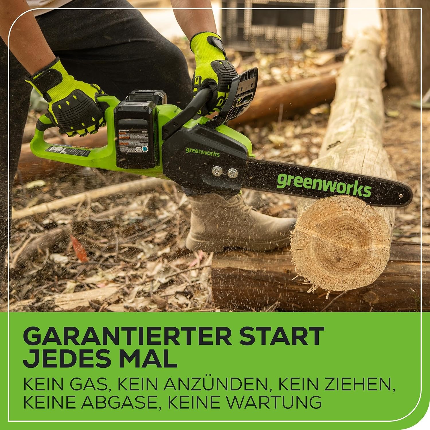 Greenworks 48V (24V x 2) Akku Kettensäge mit bürstenlosem Motor, 35cm Blattlänge, 20 m/s Kettengeschwindigkeit, Auto-Öler, Mit zwei 4Ah Akkus & Doppel-Ladegerät, 3 Jahre Garantie-GD24X2CS36K4X 5 Greenworks 48V (24V x 2) Akku Kettensäge mit bürstenlosem Motor, 35cm Blattlänge, 20 m/s Kettengeschwindigkeit, Auto-Öler, Mit zwei 4Ah Akkus & Doppel-Ladegerät, 3 Jahre Garantie-GD24X2CS36K4X – Bild 5