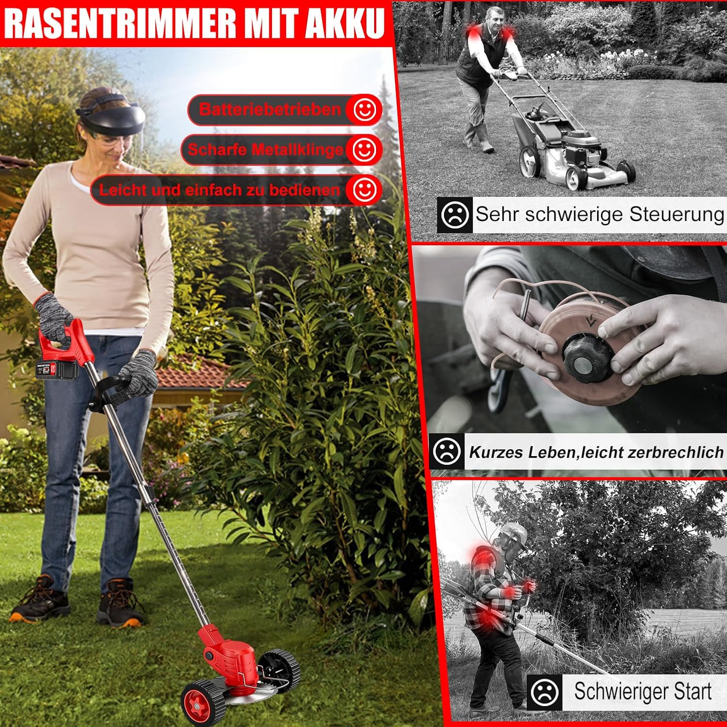 Akku-Rasentrimmer 21V Elektrischer Rasentrimmer - Motorsense akku Mit 2x2000mAh Batterie und 4 Messertypen, kantenschneider und Freischneider Akku für effiziente Rasenpflege und Unkrautbeseitigung 5 Akku-Rasentrimmer 21V Elektrischer Rasentrimmer - Motorsense akku Mit 2x2000mAh Batterie und 4 Messertypen, kantenschneider und Freischneider Akku für effiziente Rasenpflege und Unkrautbeseitigung – Bild 5