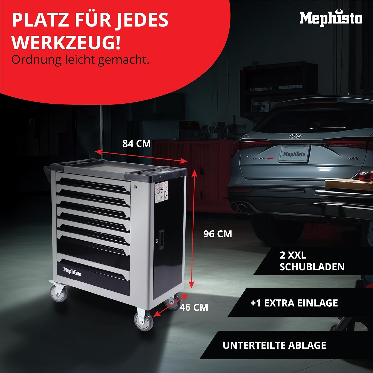 Mephisto Werkzeugwagen Werkstattwagen mit 7 Schubladen Pfeifenkopfschlüssel 2 Mephisto Werkzeugwagen Werkstattwagen mit 7 Schubladen Pfeifenkopfschlüssel – Bild 2