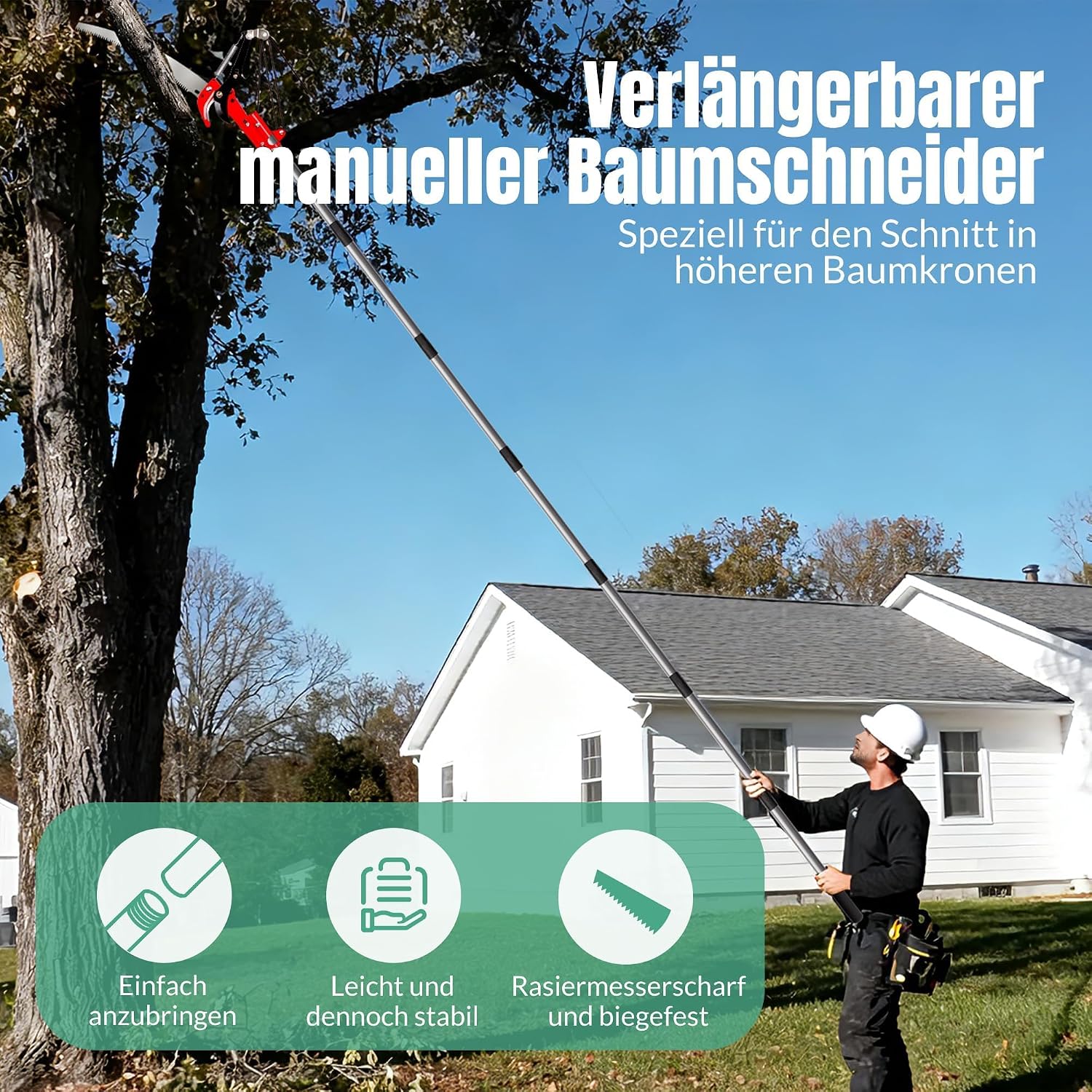 Walensee Teleskop-Baumschere 2-in-1 mit Astsäge, 3 M ausziehbare Stange, Baumschneider mit Stahlklinge und Astschneider, leichte, hochfeste Griffe für einfache Garten- und Baumpflege, Rot 2 Walensee Teleskop-Baumschere 2-in-1 mit Astsäge, 3 M ausziehbare Stange, Baumschneider mit Stahlklinge und Astschneider, leichte, hochfeste Griffe für einfache Garten- und Baumpflege, Rot – Bild 2