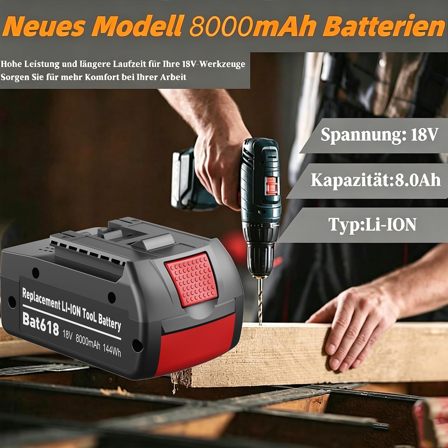 GGiking 2X 8000mAh Ersatzakku für Bosch akku 18V BAT618 2 GGiking 2X 8000mAh Ersatzakku für Bosch akku 18V BAT618 – Bild 2