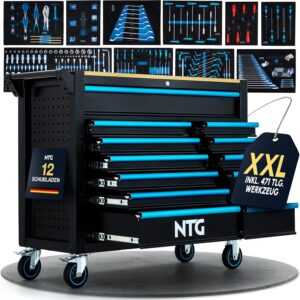 NTG Werkzeugwagen XXL 471-tlg. bestückt - 12 Schubladen Holzarbeitsplatte