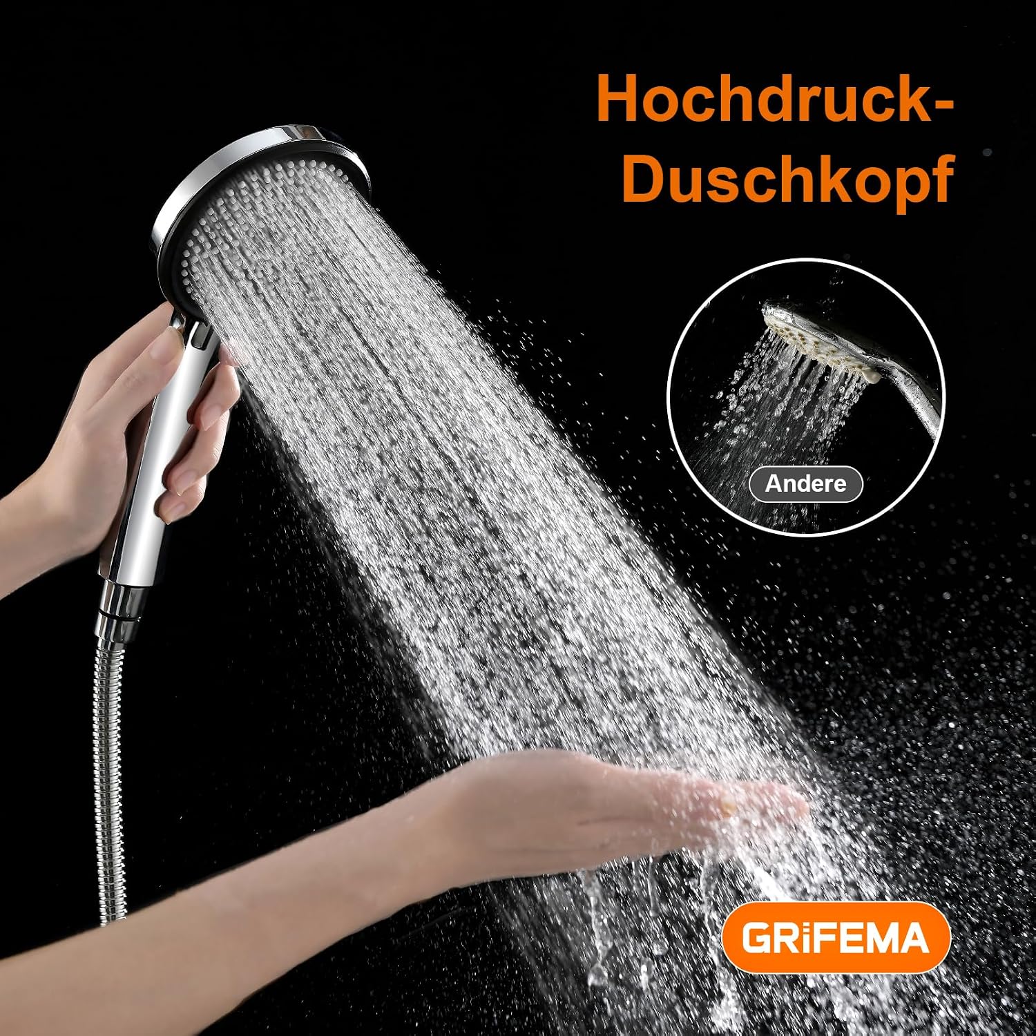 GRIFEMA Duschkopf Hochdruck, 3 Strahlarten, Wassersparend, Antikalk 5 GRIFEMA Duschkopf Hochdruck, 3 Strahlarten, Wassersparend, Antikalk – Bild 5