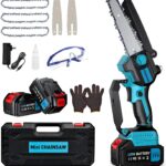 Mini Kettensäge mit Akku 2x4000mAh 6 Zoll, Handkettensäge Akku Bürstenloser Motor, Astsäge Akku mit Automatischer Öler, für Garten Baumschnitt Schere und Schneiden