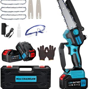 Mini Kettensäge mit Akku 2x4000mAh 6 Zoll, Handkettensäge Akku Bürstenloser Motor, Astsäge Akku mit Automatischer Öler, für Garten Baumschnitt Schere und Schneiden