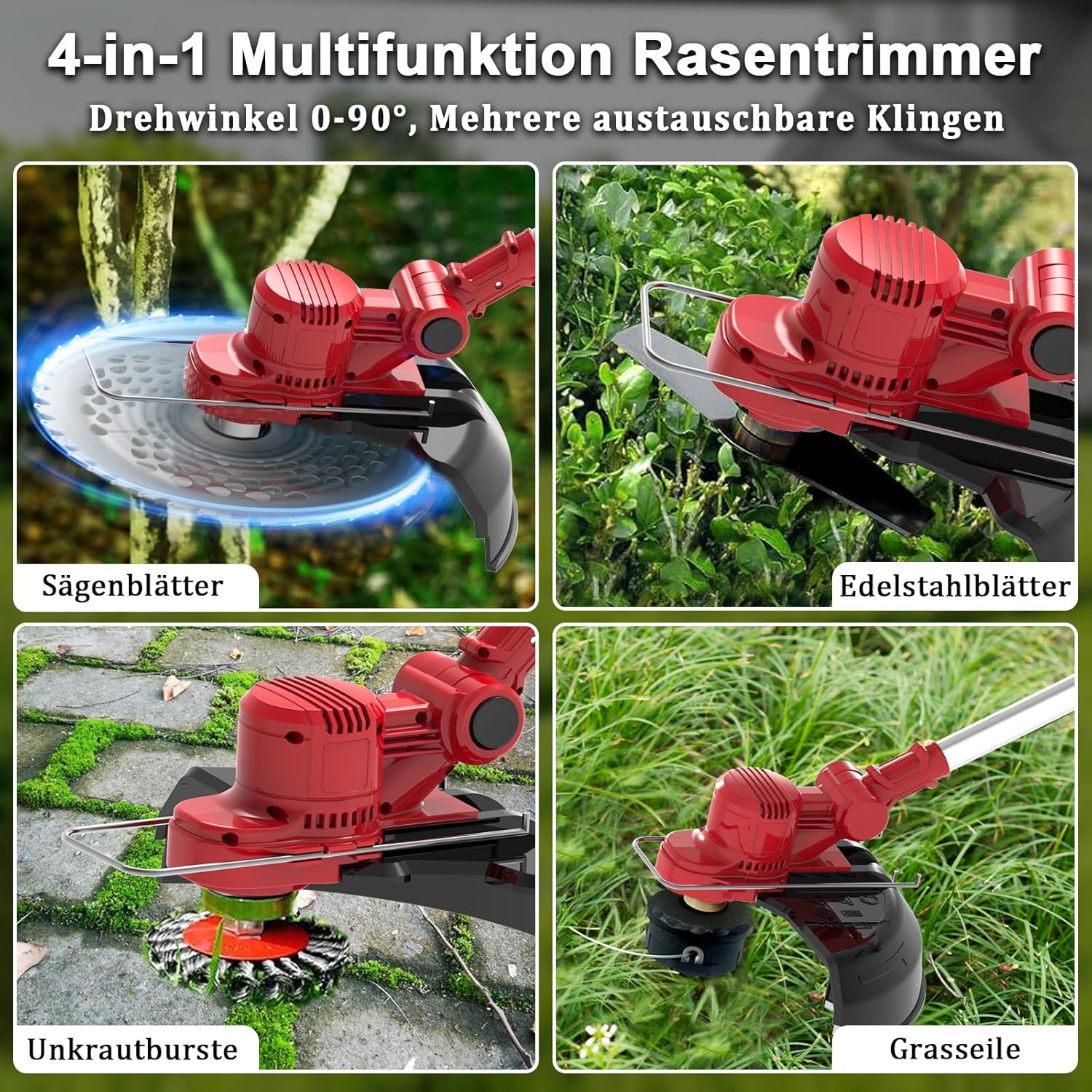 Akku Rasentrimmer mit Akku 2 * 4,0Ah und Ladegerät und Unkrautbürste, Rasentrimmer für Makita Akkus, 4-in-1 Akku Freischneider-Rasenkantenschneider für Garten Trimming, 180° Faltbar, 90° Trimmwinkel 3 Akku Rasentrimmer mit Akku 2 * 4,0Ah und Ladegerät und Unkrautbürste, Rasentrimmer für Makita Akkus, 4-in-1 Akku Freischneider-Rasenkantenschneider für Garten Trimming, 180° Faltbar, 90° Trimmwinkel – Bild 3