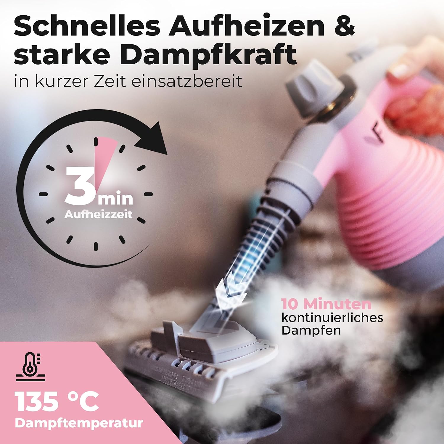Neighbour's Friend® Handdampfreiniger in Rosa – Leistungsstarkes Dampfreiniger Handgerät I Dampfente mit 350ml Tank, Dampfregulierung & Aufsätzen für Haushalt, Fenster, Polstermöbel & mehr 4 Neighbour's Friend® Handdampfreiniger in Rosa – Leistungsstarkes Dampfreiniger Handgerät I Dampfente mit 350ml Tank, Dampfregulierung & Aufsätzen für Haushalt, Fenster, Polstermöbel & mehr – Bild 4