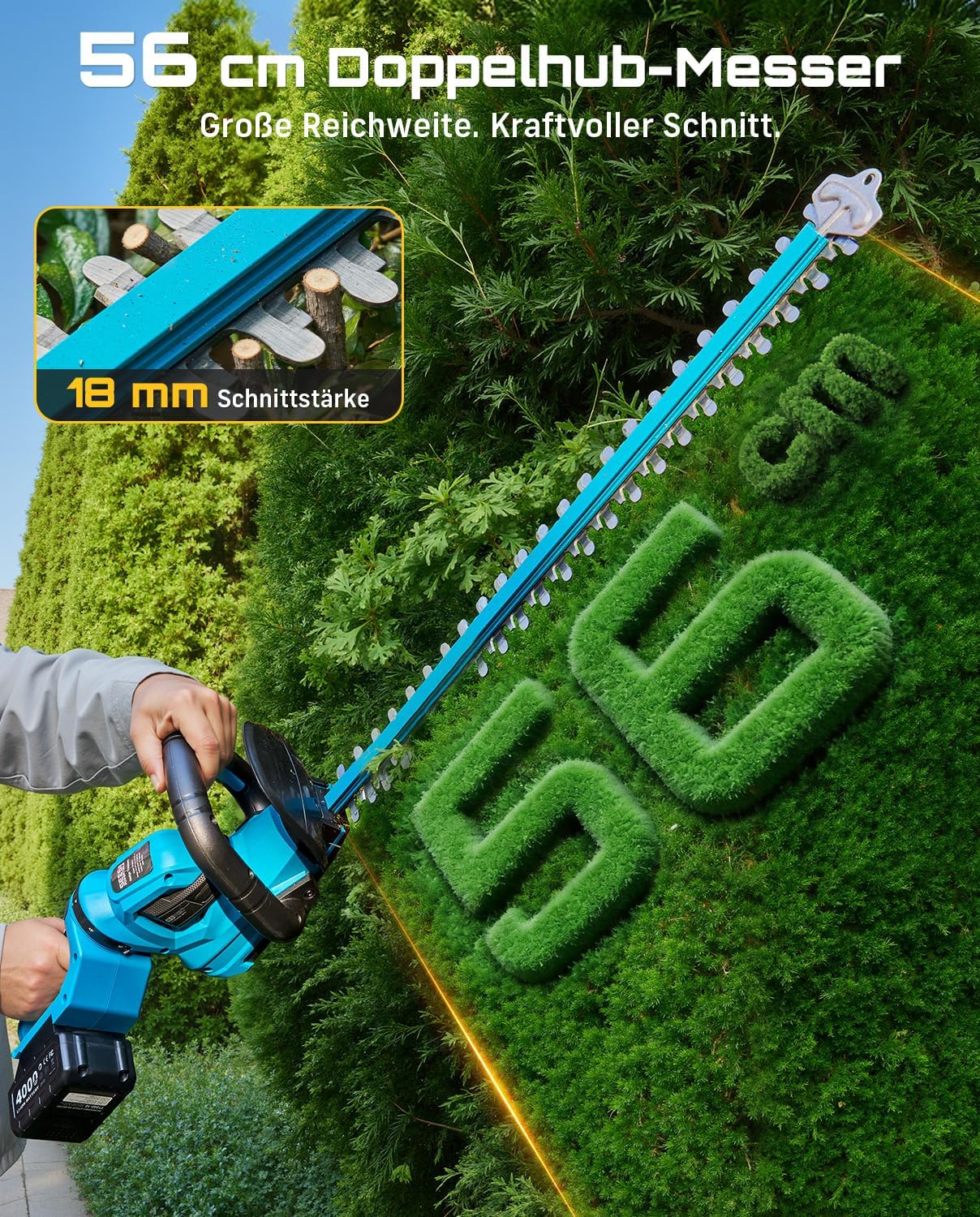 SEESII 20V Heckenschere Akku, 56 cm Doppelmesser, 2 × 4,0 Ah Akkus, Garten 2 SEESII 20V Heckenschere Akku, 56 cm Doppelmesser, 2 × 4,0 Ah Akkus, Garten – Bild 2