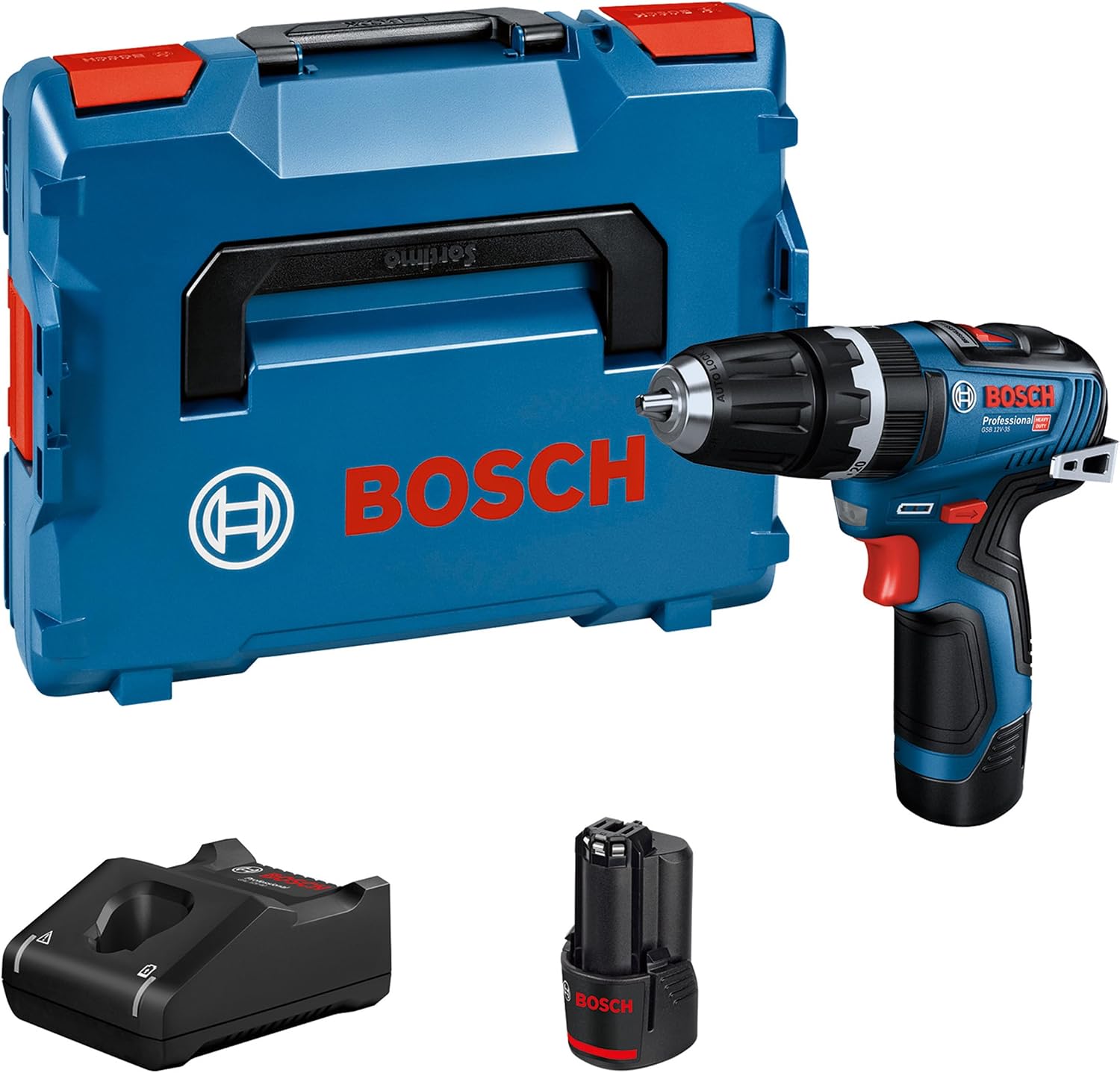 Bosch Professional 12V System Akku Schlagbohrschrauber GSB 12V-35 (Drehmoment hart/weich 20/35 Nm, inkl. 2x 3.0Ah Akku, Ladegerät GAL 12V-40, L-BOXX)