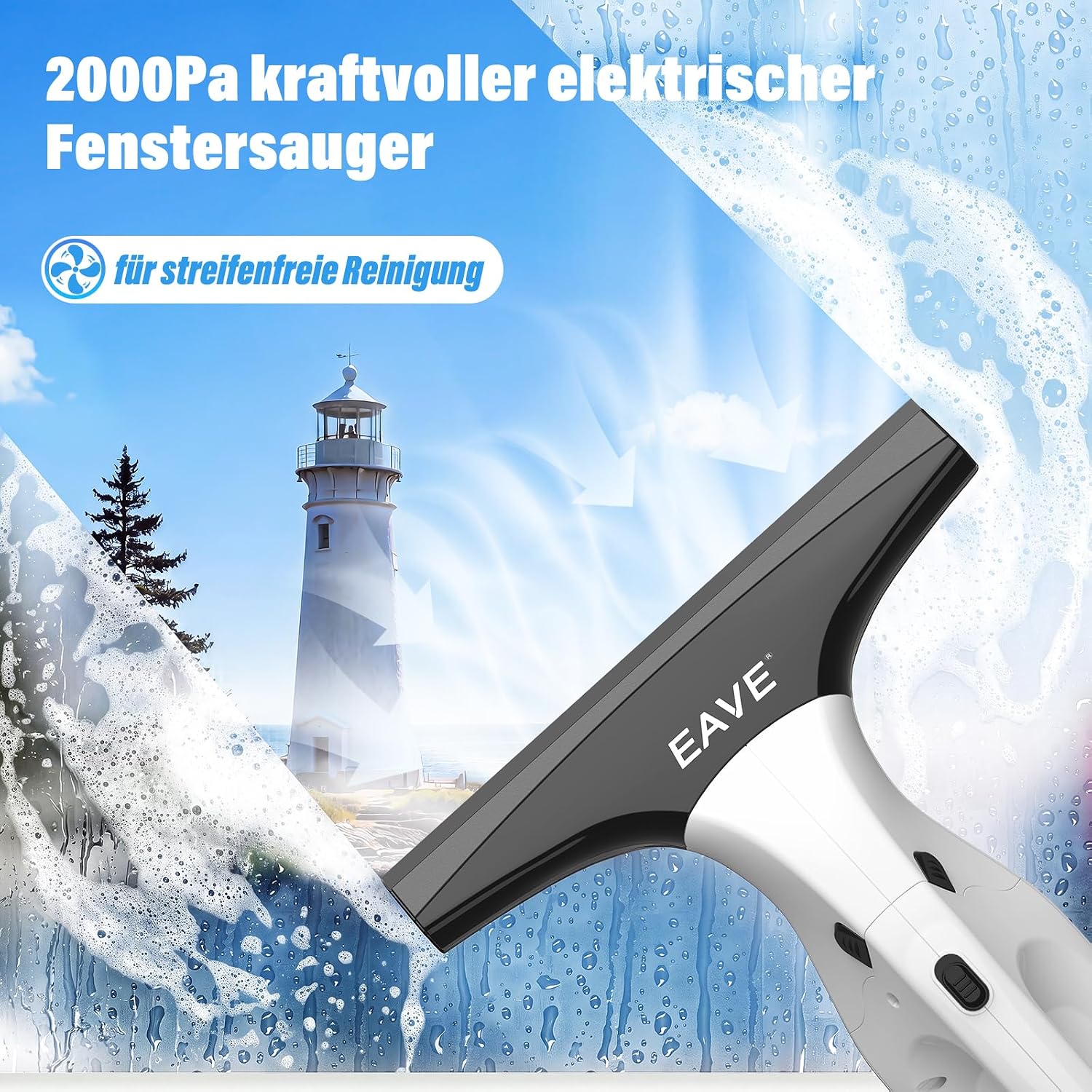 Eave Fenstersauger, Fenster Putzen mit 28cm & 17cm Abzieherklingen, 2000pa Fensterreiniger Elektrisch mit 45 Minuten Akkulaufzeit & 270ml Wassertank, Akku Fensterputzer für Fenster, Spiegel, WC07 2 Eave Fenstersauger, Fenster Putzen mit 28cm & 17cm Abzieherklingen, 2000pa Fensterreiniger Elektrisch mit 45 Minuten Akkulaufzeit & 270ml Wassertank, Akku Fensterputzer für Fenster, Spiegel, WC07 – Bild 2