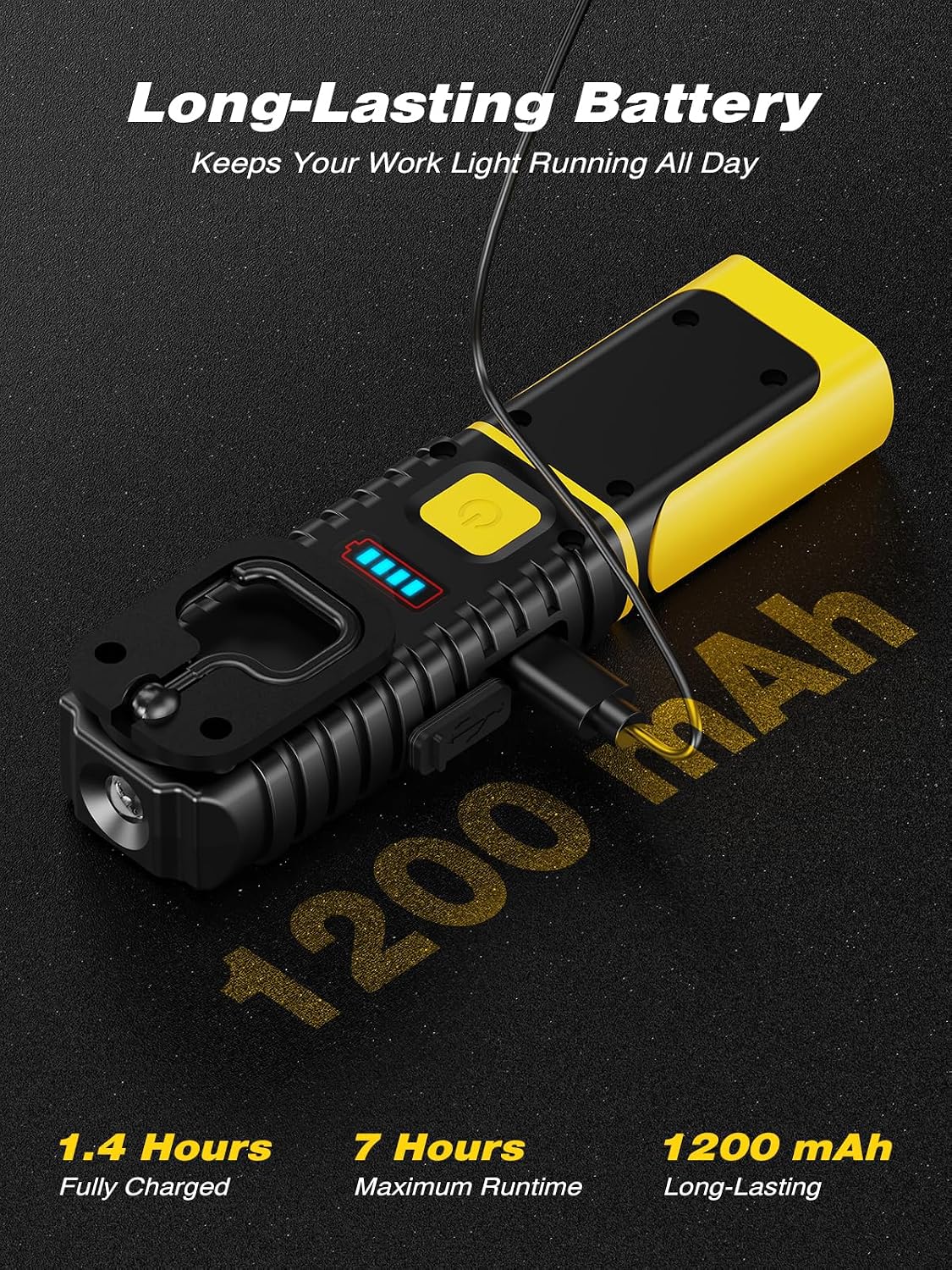 Smiling Shark LED Arbeitsleuchte Akku, Arbeitslampe USB Wiederaufladbare 5 Modus Licht Tragbar Leuchten Werkstatt mit 360° Magnetfuß und Haken für Working Auto Reparatur Camping (2 Packungen) 5 Smiling Shark LED Arbeitsleuchte Akku, Arbeitslampe USB Wiederaufladbare 5 Modus Licht Tragbar Leuchten Werkstatt mit 360° Magnetfuß und Haken für Working Auto Reparatur Camping (2 Packungen) – Bild 5