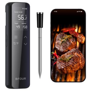 BFOUR WiFi Bluetooth Grillthermometer,Fleischthermometer mit 6 Sensoren,2600mAh Akku,IP67 Wasserdicht,App-Steuerung,Bratenthermometer Für Smoker, Grill, Ofen & Küche