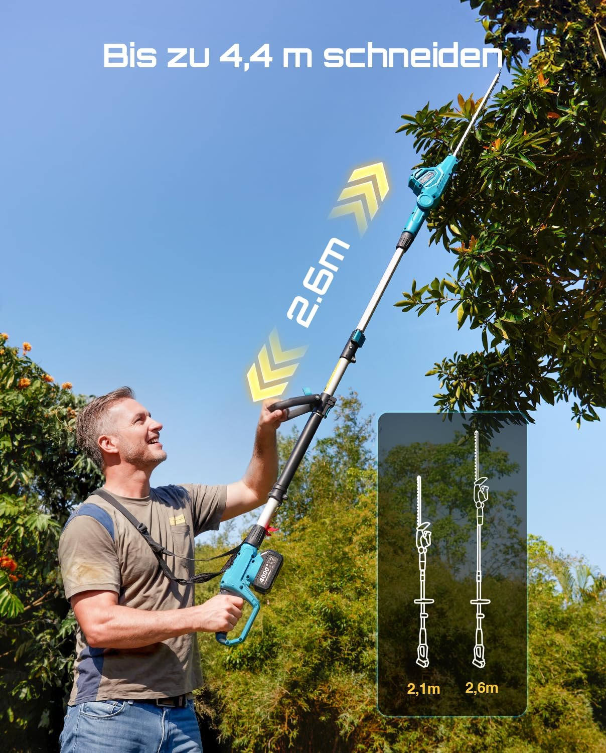 SEESII Akku Heckenschere Teleskop 20 Zoll für Hohe Hecken - 4,4m Reichweite 3 SEESII Akku Heckenschere Teleskop 20 Zoll für Hohe Hecken - 4,4m Reichweite – Bild 3