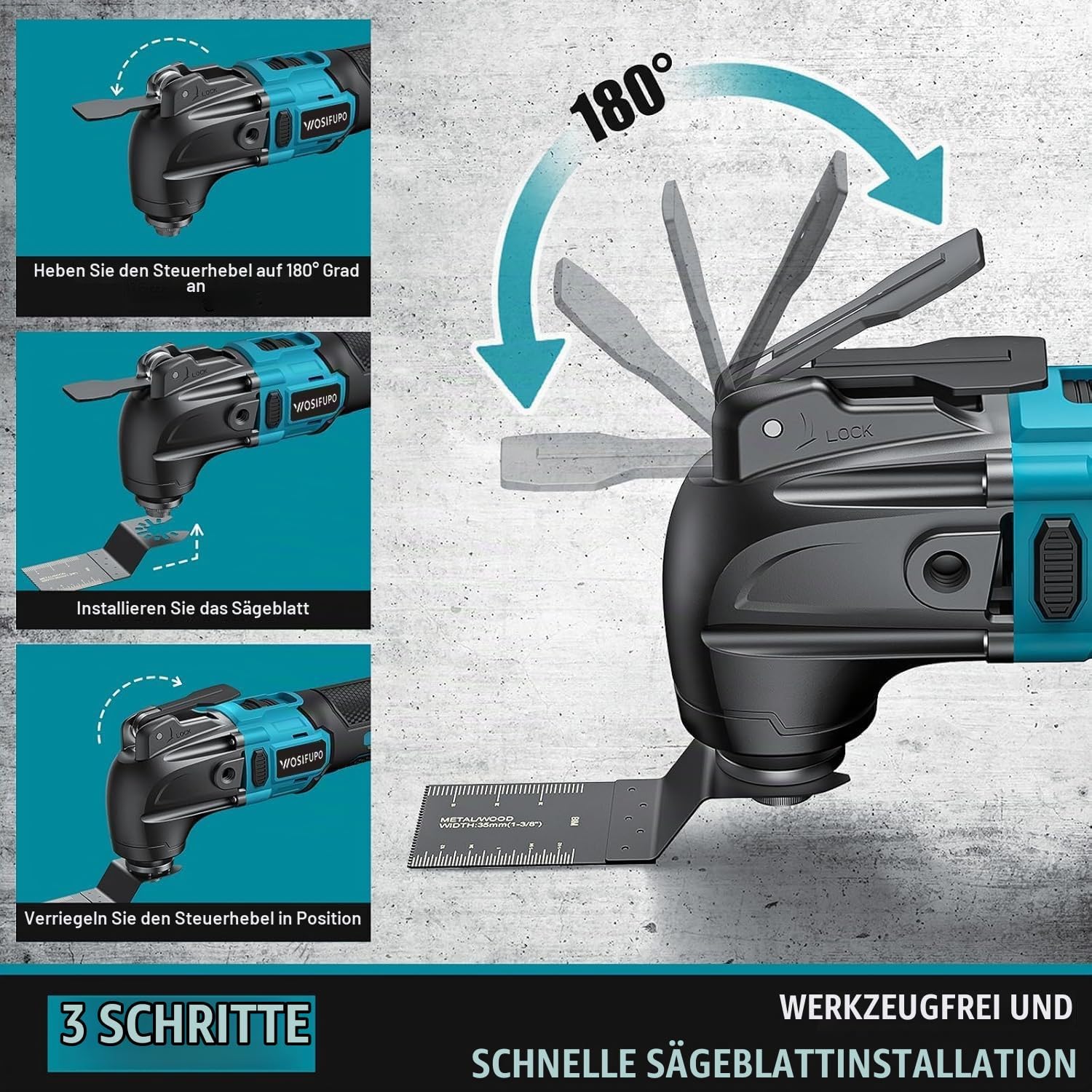 Multifunktionswerkzeug akku für Makita 18V Akku (Ohne Akku), Oszillationswerkzeug Akku mit 30 Zubehör, 20500 OPM 6 Einstellbare Geschwindigkeiten Multitool zum Entfernen, Schaben, Schneiden 5 Multifunktionswerkzeug akku für Makita 18V Akku (Ohne Akku), Oszillationswerkzeug Akku mit 30 Zubehör, 20500 OPM 6 Einstellbare Geschwindigkeiten Multitool zum Entfernen, Schaben, Schneiden – Bild 5
