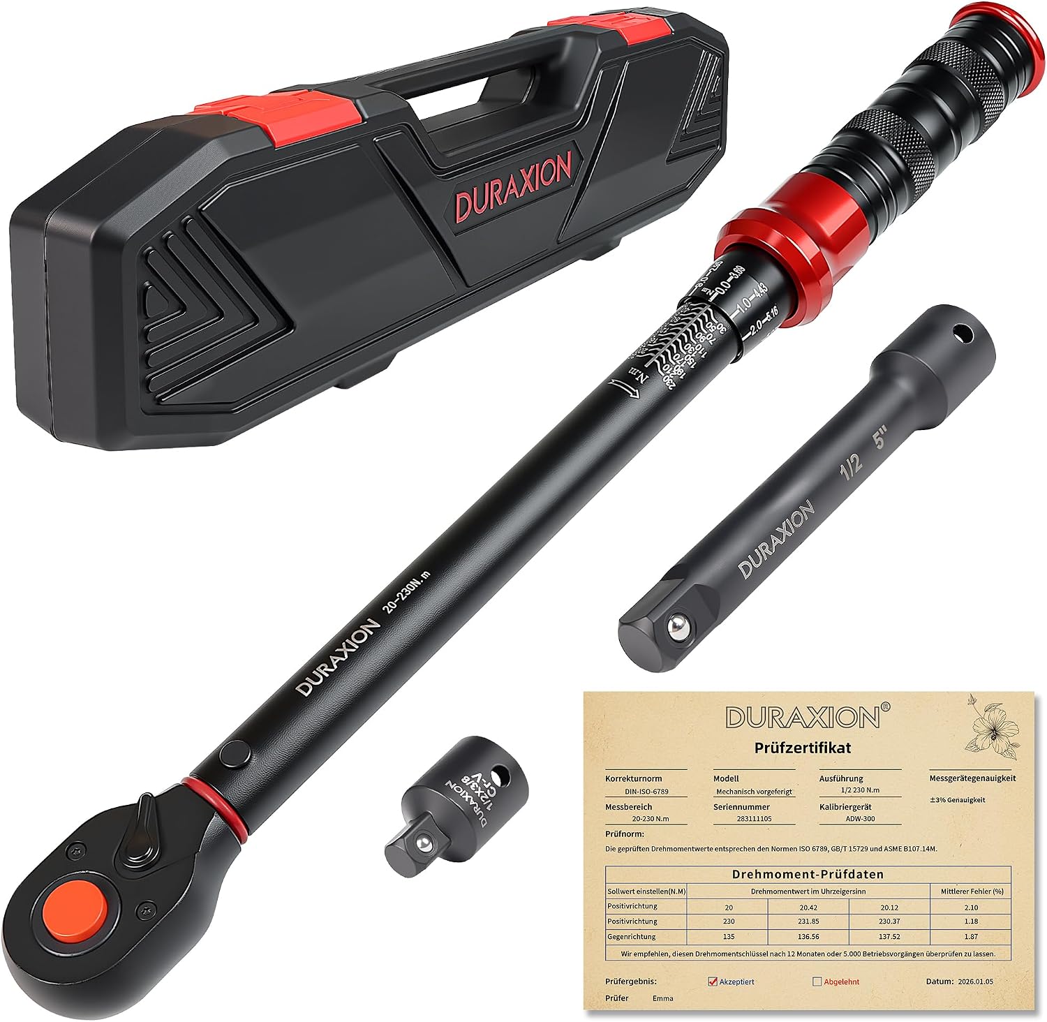 3-tlg Drehmomentschlüssel 1/2", 20-230Nm für Auto/Motorrad 1 3-tlg Drehmomentschlüssel 1/2", 20-230Nm für Auto/Motorrad