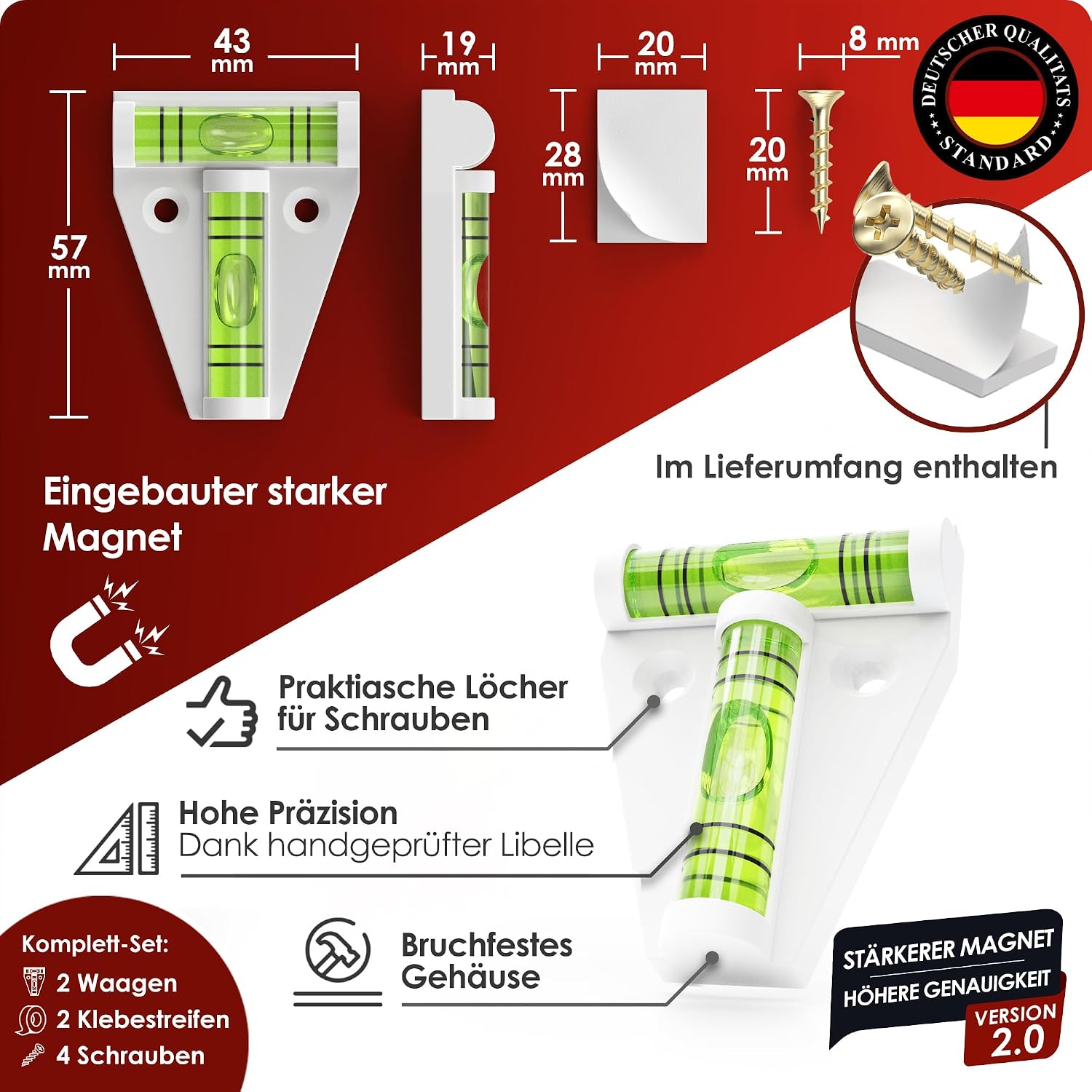 WEIDEBACH® 2x Robuste Wasserwaage klein, Magnetische Mini Wasserwaage weiß, Kleine Wasserwaage bruchsicher, Camping Wasserwaage, Wasserwaage Wohnmobil, Wasserwaage Wohnwagen, Kreuzwasserwaage 2 WEIDEBACH® 2x Robuste Wasserwaage klein, Magnetische Mini Wasserwaage weiß, Kleine Wasserwaage bruchsicher, Camping Wasserwaage, Wasserwaage Wohnmobil, Wasserwaage Wohnwagen, Kreuzwasserwaage – Bild 2