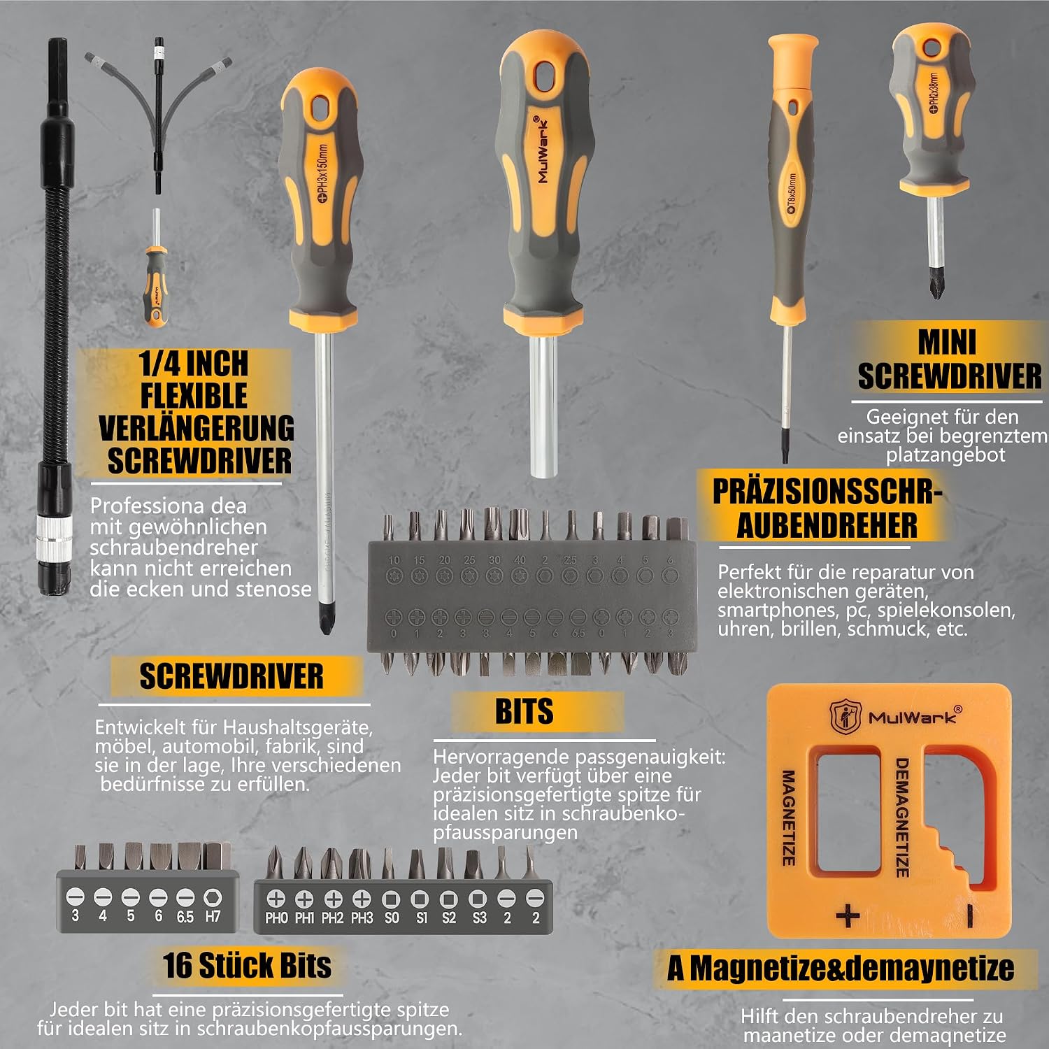 MulWark Magnetisches Schraubendreher-Set, 59-teilig, Chrom-Vanadium-Stahl, ergonomisches Design, Gummigriff, Schraubendreher-Set mit Koffer, Schlitz, Phillips, Sechskant, Pozidriv, Torx und Präzision, 5 MulWark Magnetisches Schraubendreher-Set, 59-teilig, Chrom-Vanadium-Stahl, ergonomisches Design, Gummigriff, Schraubendreher-Set mit Koffer, Schlitz, Phillips, Sechskant, Pozidriv, Torx und Präzision, – Bild 5