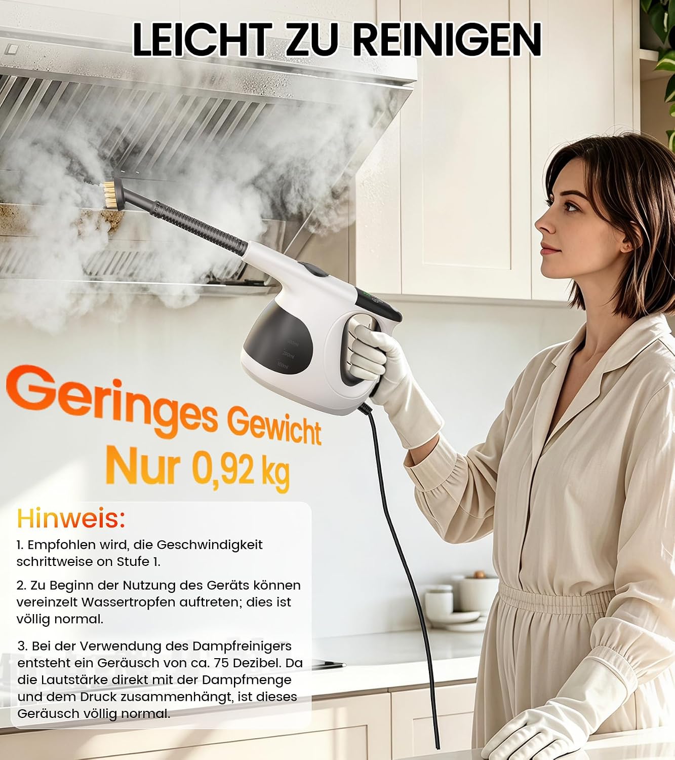 JBER Dampfreiniger Handgerät 1200W für Heim, 3 Sek.Aufheizzeit, 400ML Tank 5 JBER Dampfreiniger Handgerät 1200W für Heim, 3 Sek.Aufheizzeit, 400ML Tank – Bild 5