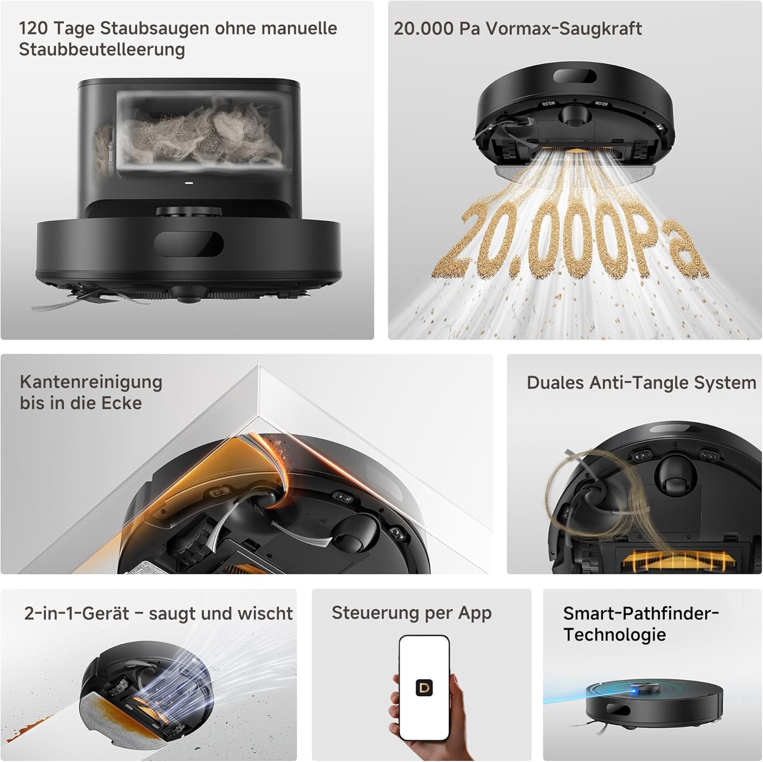 dreame D20 Air Plus Saug- und Wischroboter mit 20.000 Pa Saugkraft, Verwicklungsschutz, selbstentleerendem Dock, Teppich-Tiefenreinigung und Smart-Navigation. 2 dreame D20 Air Plus Saug- und Wischroboter mit 20.000 Pa Saugkraft, Verwicklungsschutz, selbstentleerendem Dock, Teppich-Tiefenreinigung und Smart-Navigation. – Bild 2