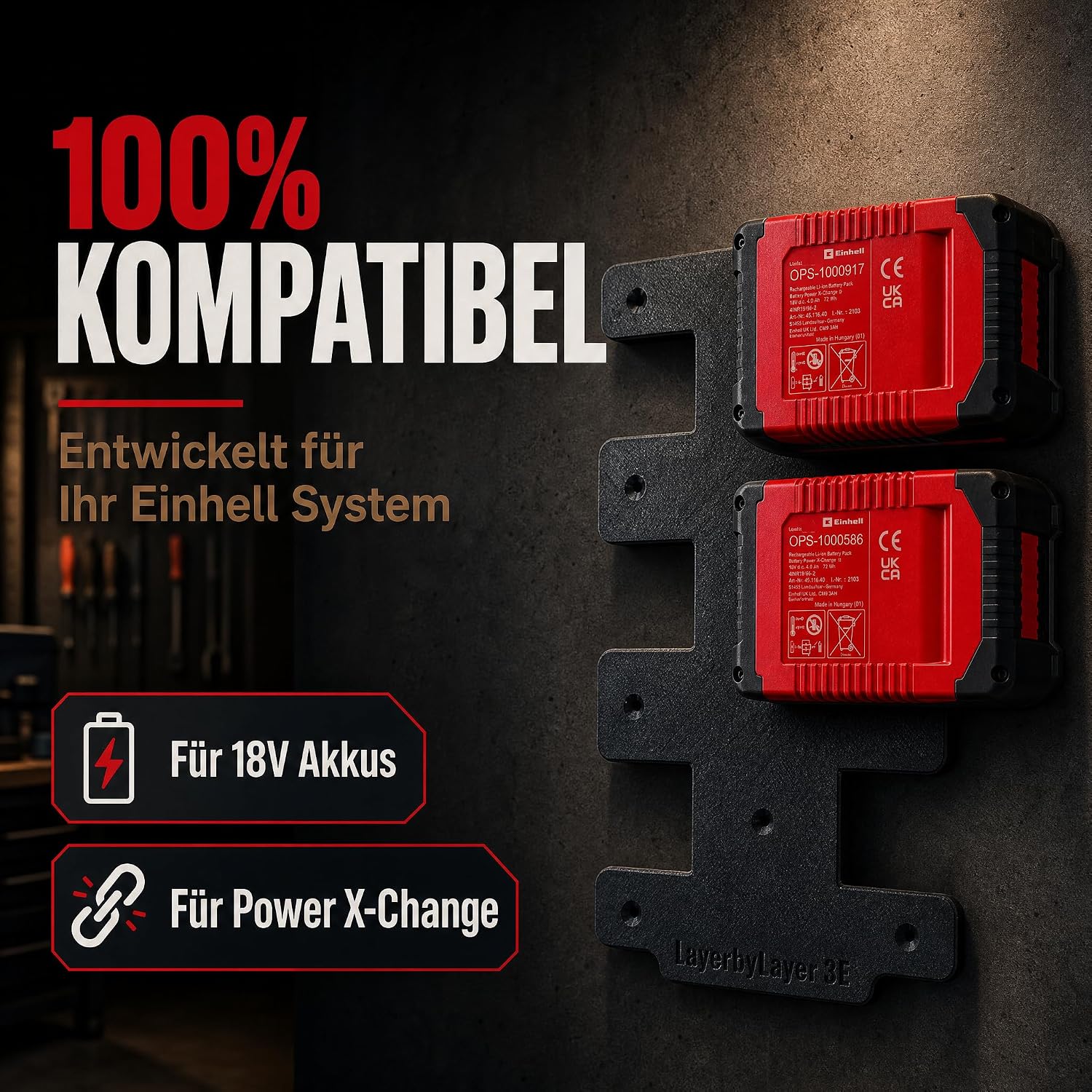 Wandhalterung für Einhell Akkus, 6-Fach 18V Akkuhalter 4 Wandhalterung für Einhell Akkus, 6-Fach 18V Akkuhalter – Bild 4