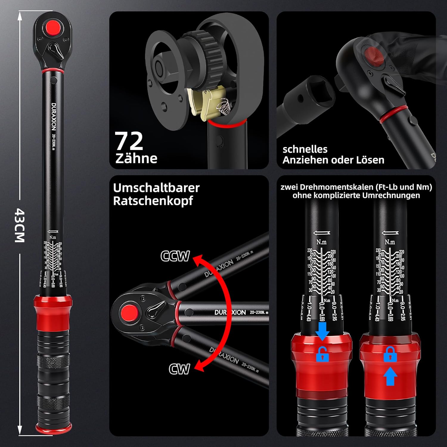 3-tlg Drehmomentschlüssel 1/2", 20-230Nm für Auto/Motorrad 2 3-tlg Drehmomentschlüssel 1/2", 20-230Nm für Auto/Motorrad – Bild 2