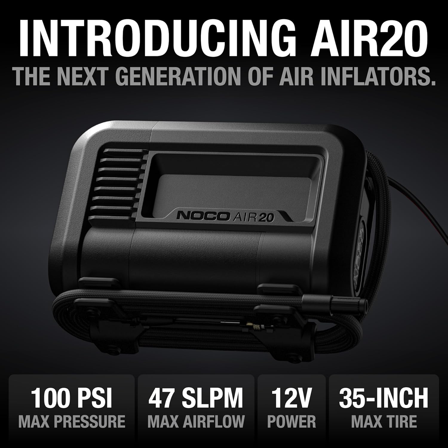 NOCO AIR20 UltraFast 20A Reifenfüller - 12V Tragbare Luftkompressorpumpe - 47SLPM Luftstrom bläst 0-40PSI in 2,5 Minuten auf - Digitales Messgerät + Auto-Shutoff 2 NOCO AIR20 UltraFast 20A Reifenfüller - 12V Tragbare Luftkompressorpumpe - 47SLPM Luftstrom bläst 0-40PSI in 2,5 Minuten auf - Digitales Messgerät + Auto-Shutoff – Bild 2