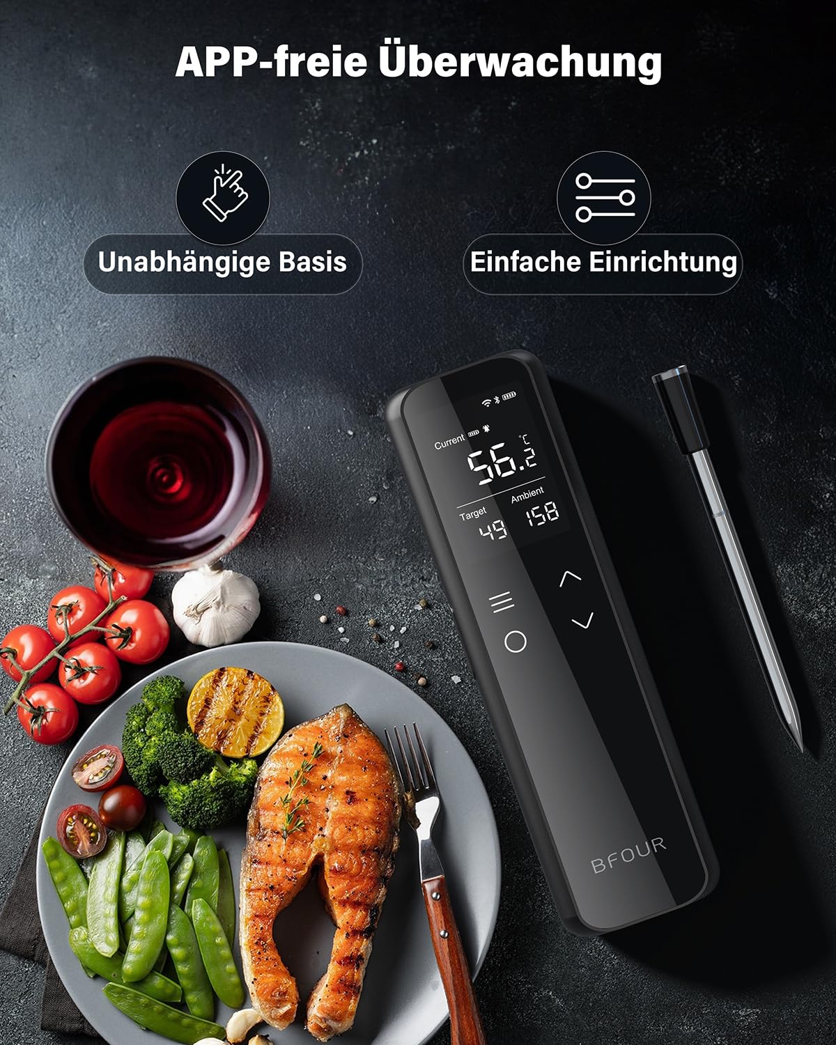 BFOUR WiFi Bluetooth Grillthermometer,Fleischthermometer mit 6 Sensoren,2600mAh Akku,IP67 Wasserdicht,App-Steuerung,Bratenthermometer Für Smoker, Grill, Ofen & Küche 2 BFOUR WiFi Bluetooth Grillthermometer,Fleischthermometer mit 6 Sensoren,2600mAh Akku,IP67 Wasserdicht,App-Steuerung,Bratenthermometer Für Smoker, Grill, Ofen & Küche – Bild 2