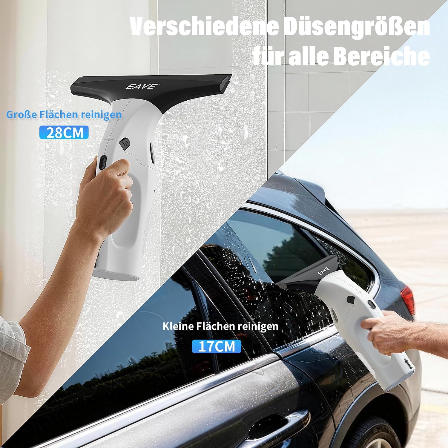 Eave Fenstersauger, Fenster Putzen mit 28cm & 17cm Abzieherklingen, 2000pa Fensterreiniger Elektrisch mit 45 Minuten Akkulaufzeit & 270ml Wassertank, Akku Fensterputzer für Fenster, Spiegel, WC07 4 Eave Fenstersauger, Fenster Putzen mit 28cm & 17cm Abzieherklingen, 2000pa Fensterreiniger Elektrisch mit 45 Minuten Akkulaufzeit & 270ml Wassertank, Akku Fensterputzer für Fenster, Spiegel, WC07 – Bild 4