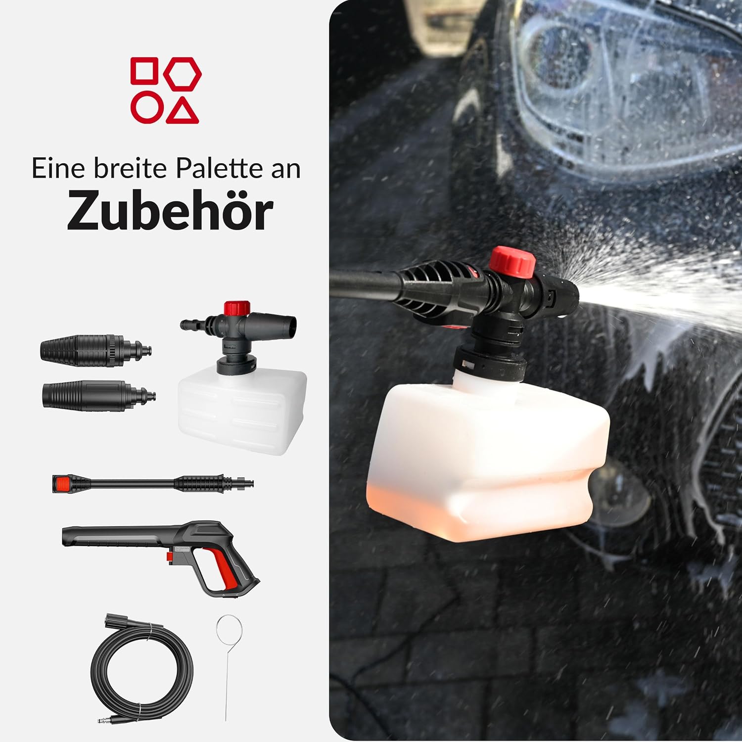 LEHMANN Hudson Hochdruckreiniger mit Aluminiumpumpe, 1800 W, max. 220 bar Druck, 450 l/h Fördermenge, Zubehör - Terrassenbürste, Schaumsprüher, Felgenbürste, Ideal als Auto Hochdruckreiniger 5 LEHMANN Hudson Hochdruckreiniger mit Aluminiumpumpe, 1800 W, max. 220 bar Druck, 450 l/h Fördermenge, Zubehör - Terrassenbürste, Schaumsprüher, Felgenbürste, Ideal als Auto Hochdruckreiniger – Bild 5